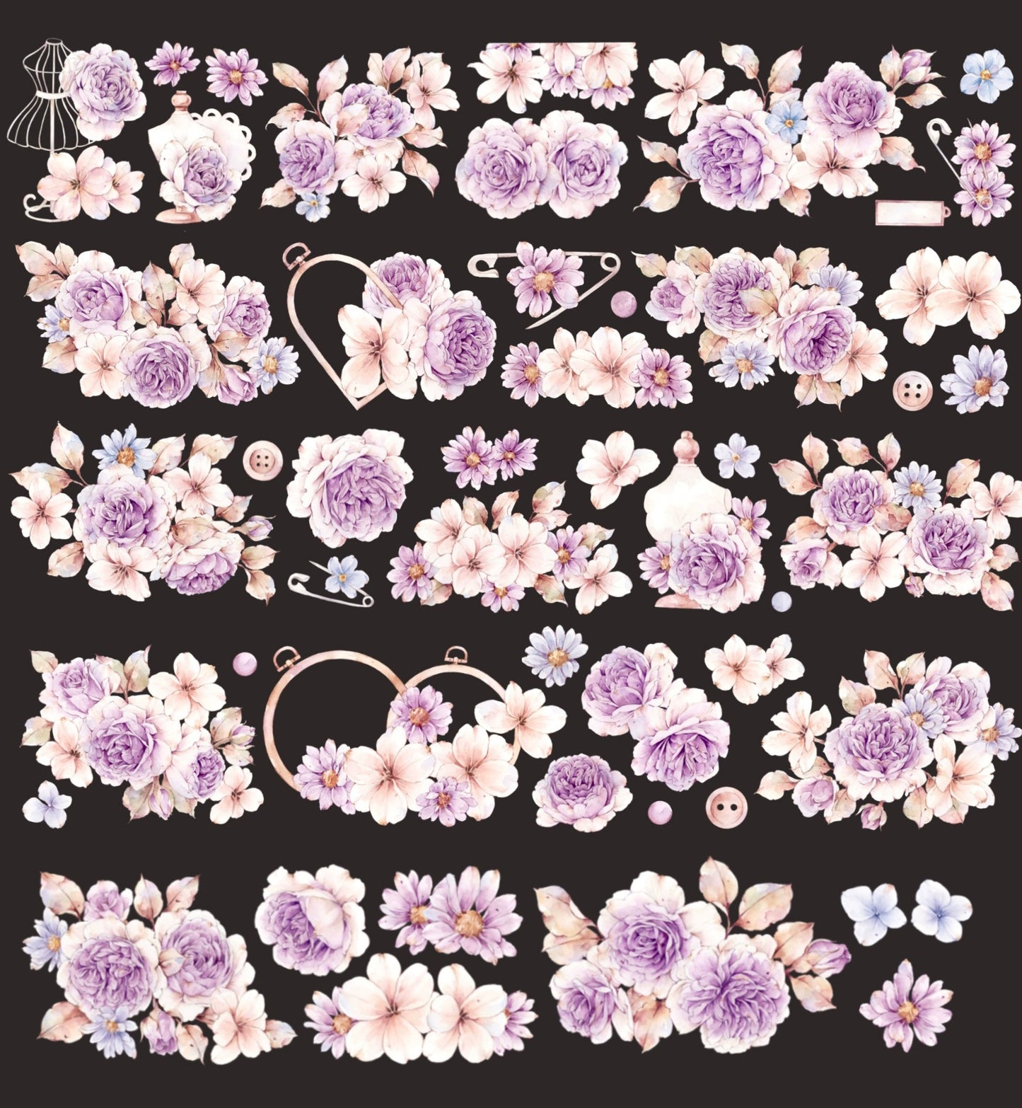 YiEr Vol11【Dushan Purple】Light Retro Floral Washi Tape and PET Stickers