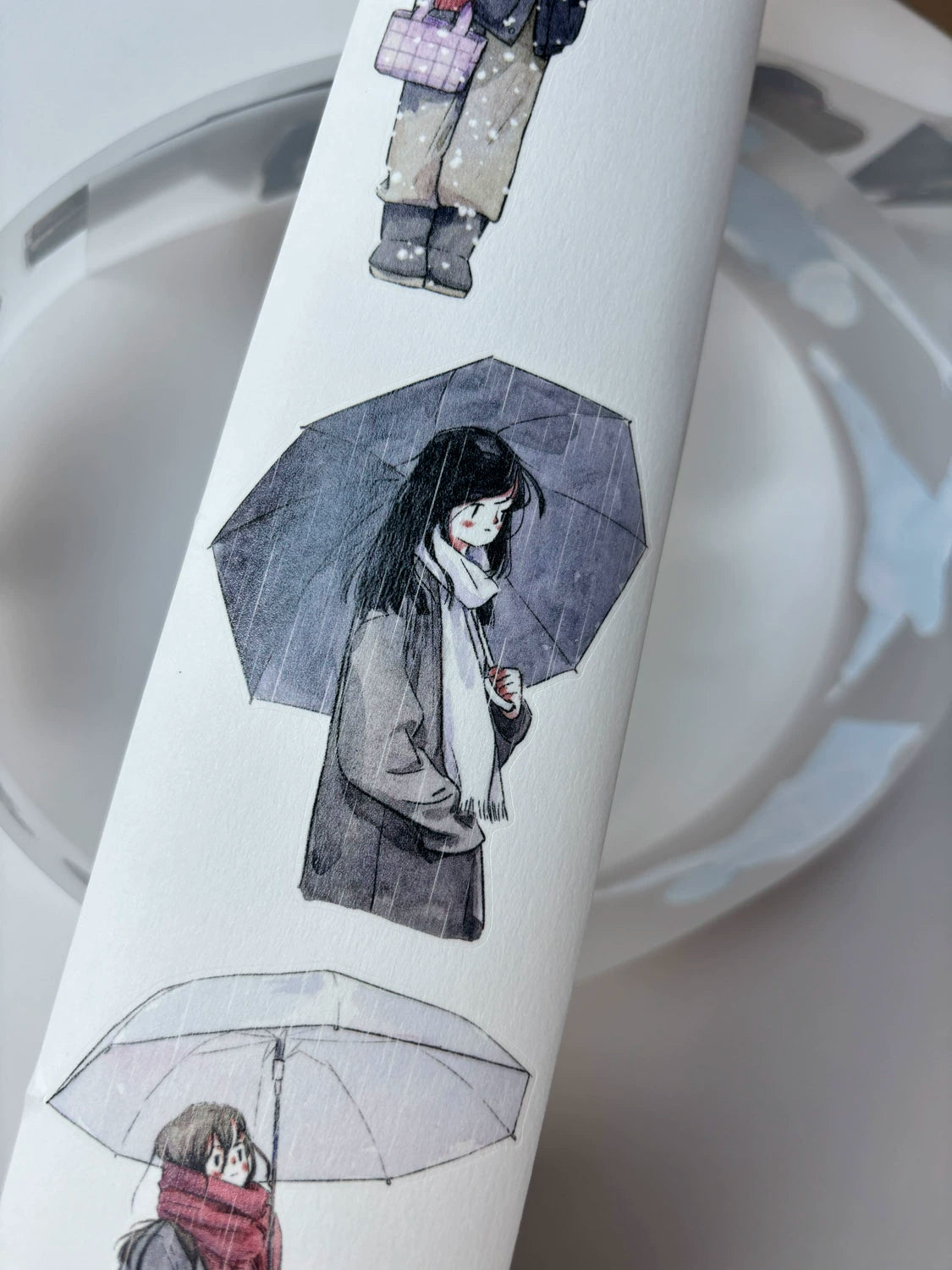 Kaixiaoxun Vol8 【Hold An Umbrella】 Pre-Cut Washi/Matte PET Tape for Scrapbook Supplies,Junk Journal Supplies