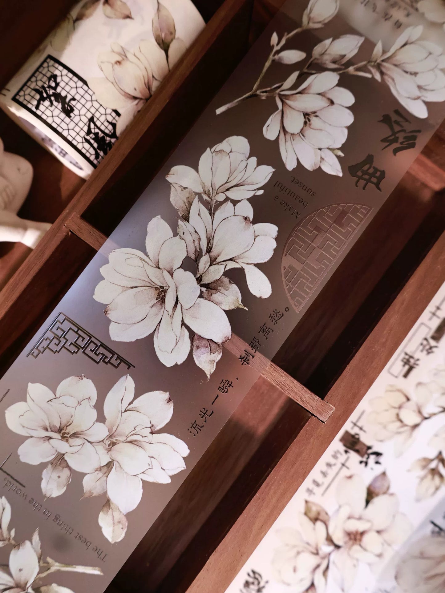 YiEr Vol14【Moon Condensation Fragrance】Ancient Style Magnolia Floral Washi Tape and PET Stickers