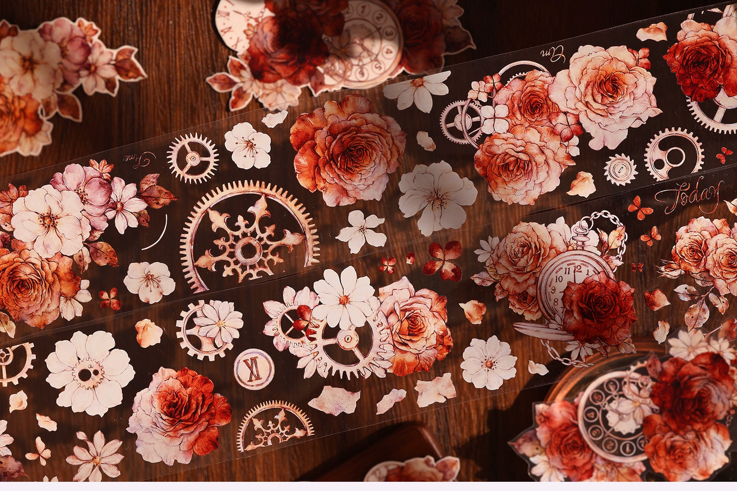 XiaoBaiJia【Flower Language Time】Light Retro Gear Red Moon Season Follower Orginal Design Washi Pet Tape Landscaping Stickers