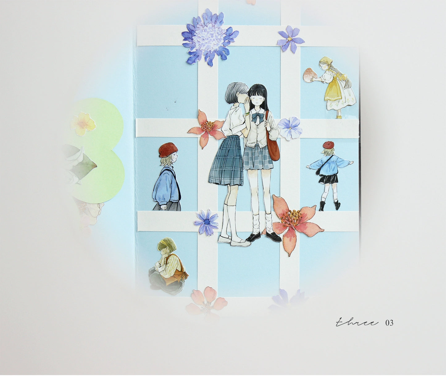 Moodtape【Pure Grid Pattern&Wind Blows Thoughts&Blue Seasons&Bright Sunshine】Cute Character Original Washi Tape Stickers,for Scrapbook Supplies,Scrapbook Tape Stickers,Junk Journal Supplies