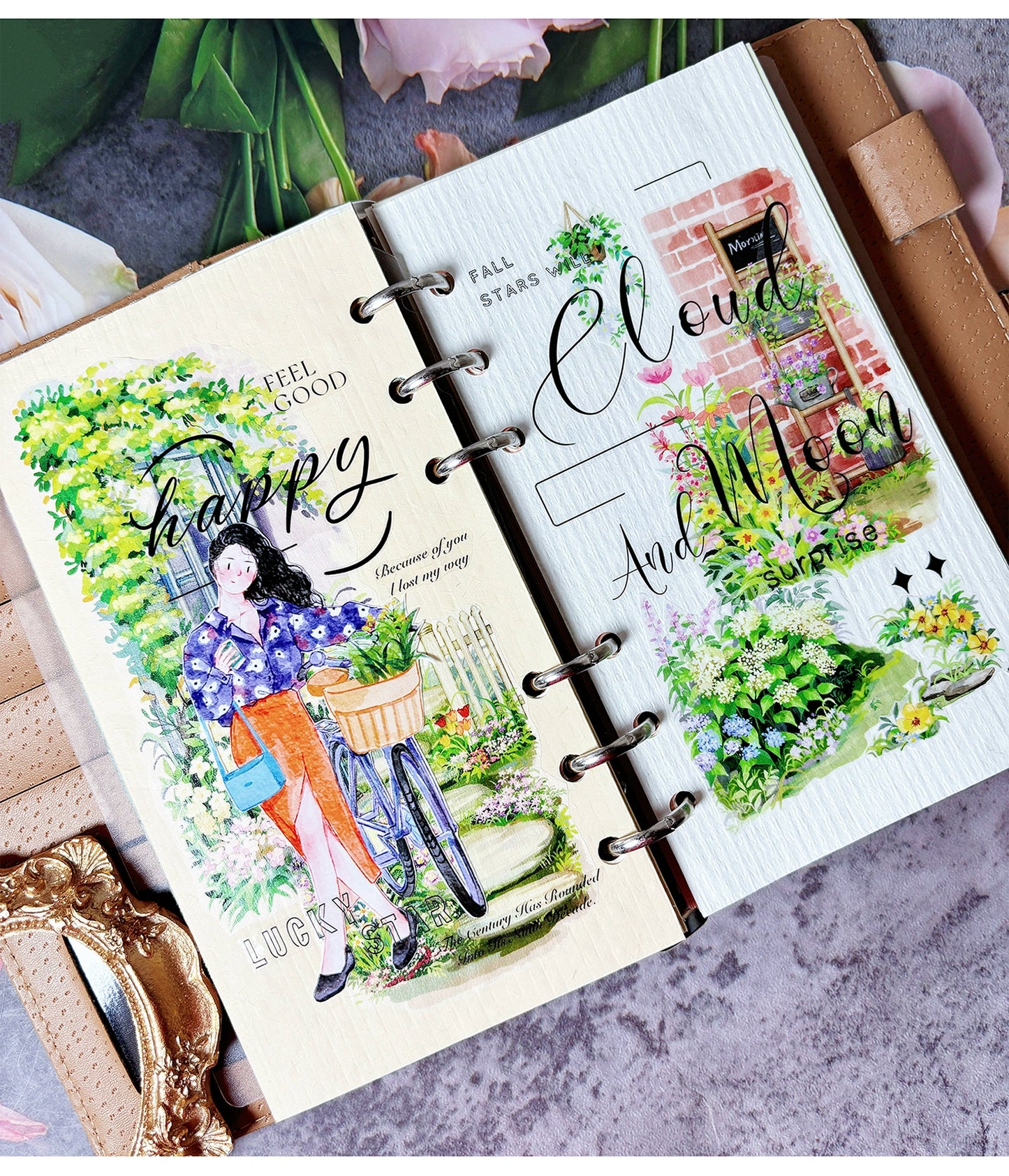 ZiYuanSu【Spring's Colors Fill Garden】Scene/Landscape Pre-cut Washi/PET Tape,for Scrapbook Supplies,Scrapbook Tape Stickers,Junk Journal Supplies