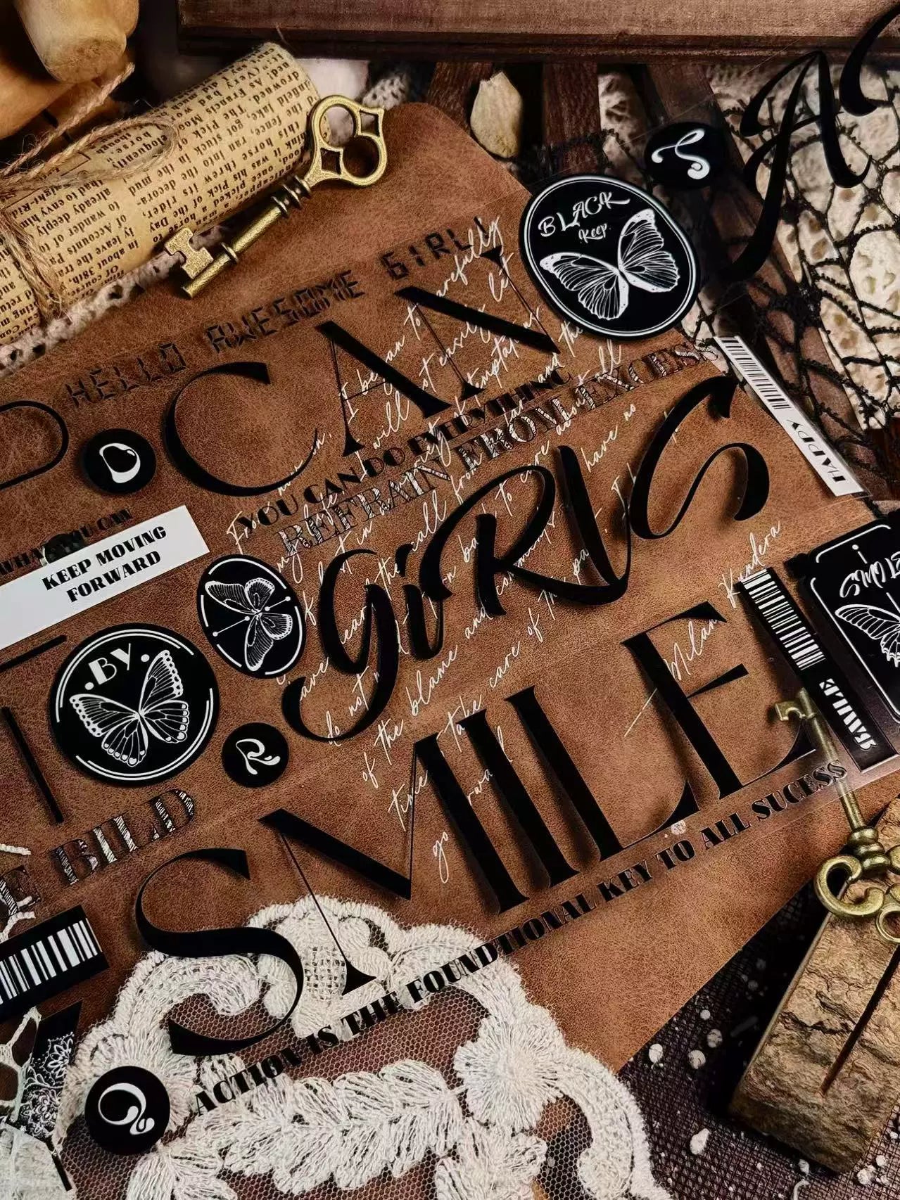 Linlanxi 【Residual Charm and Flowing Light】Original Pre-cut Washi/Pet Tape,New Fashion Retro Wider English Text