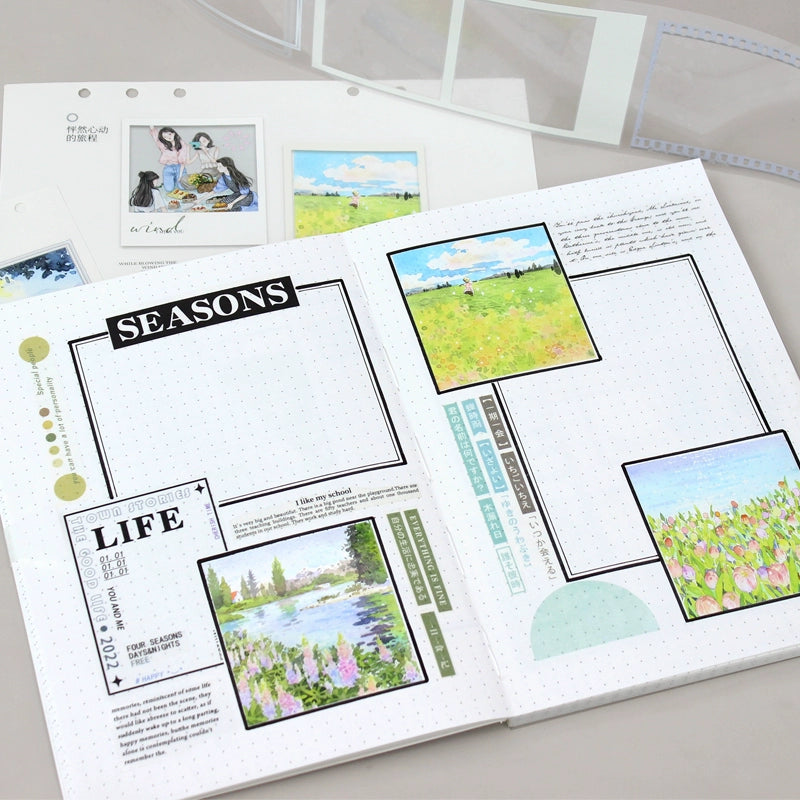 Moodtape【Traveler's Diary&White Gallery】Landscape Frame Original Design Washi/Pet Tape Stickers,for Scrapbook Supplies,Scrapbook Tape Stickers,Junk Journal Supplies