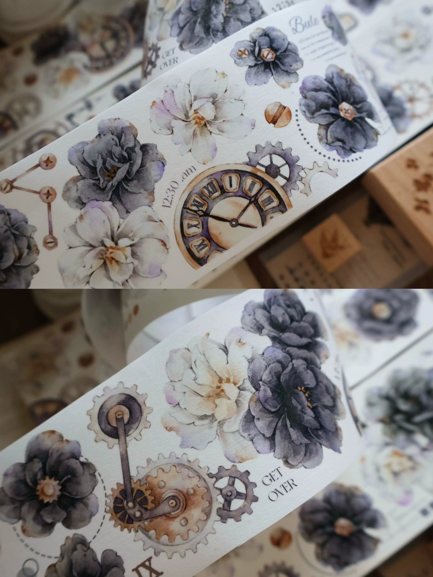 YiEr Vol13【Smoke Ink White】Orginal Design Washi/Pet Floral Tape Light Retro Landscaping Stickers