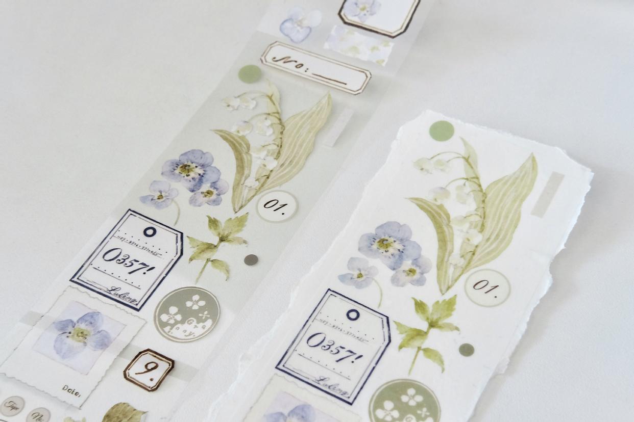 QueBanCha Vol2【Lily Milk Green】Orginal Design Washi/Pet Tape Light Retro Landscaping Stickers,for Scrapbook Supplies,Scrapbook Tape Stickers,Junk Journal Supplies