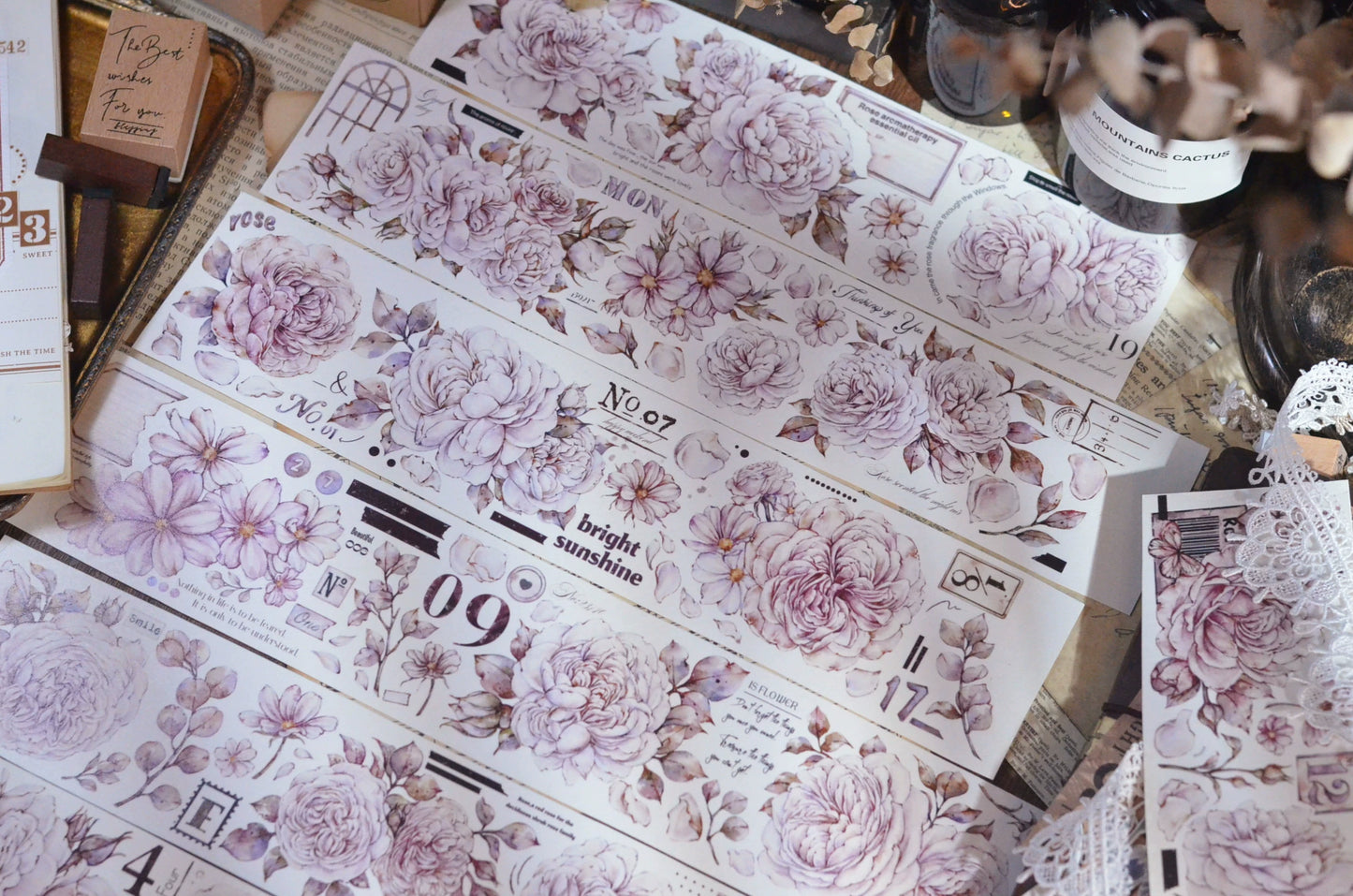 XiaoBaiJia【It's A Flower】Light Retro Orginal Design Washi Pet Austin Rose Floral Tape Light Retro Landscaping Stickers