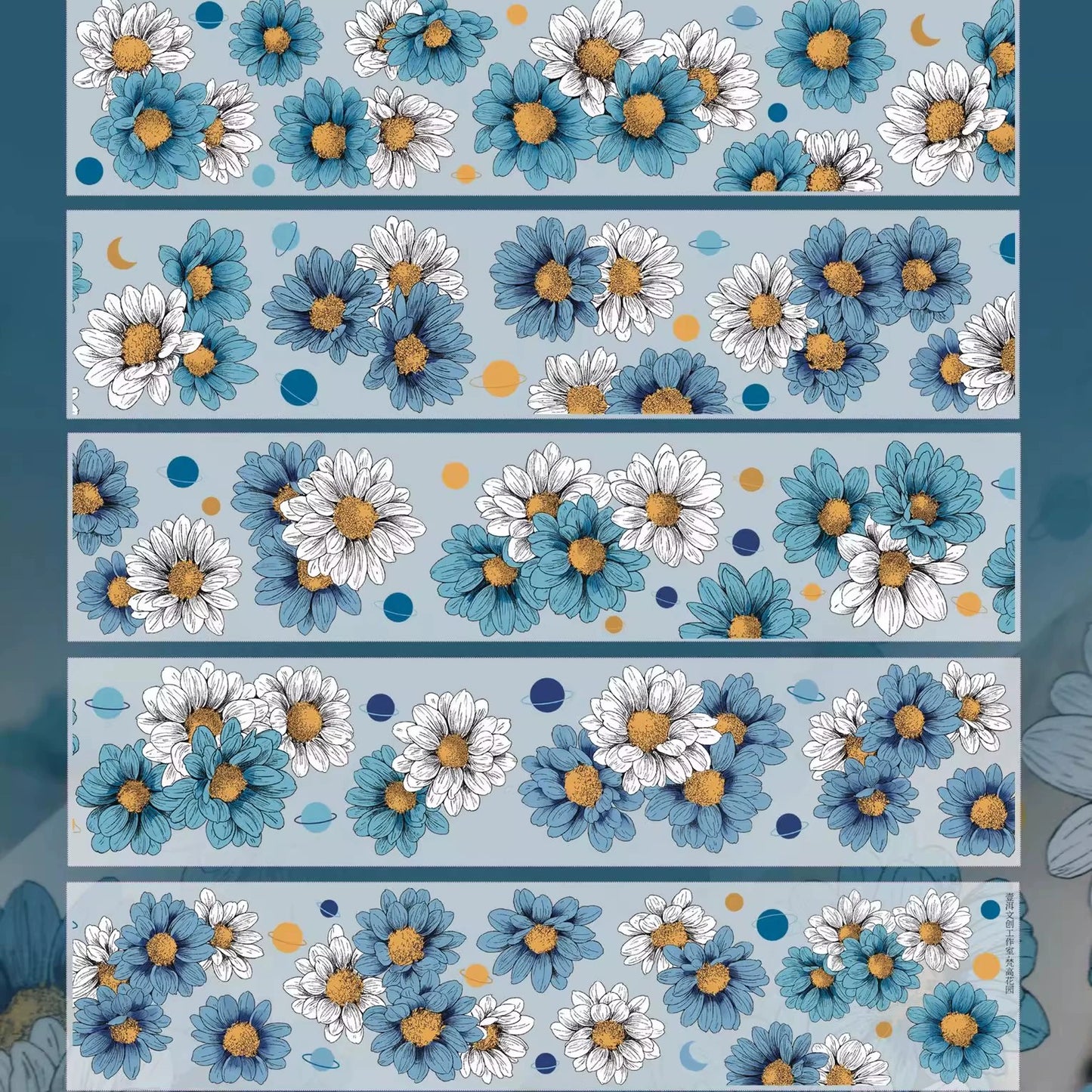 YiEr Vol14【Van Gogh Gardens】Blue Chrysanthemum Floral Washi Tape and PET Stickers