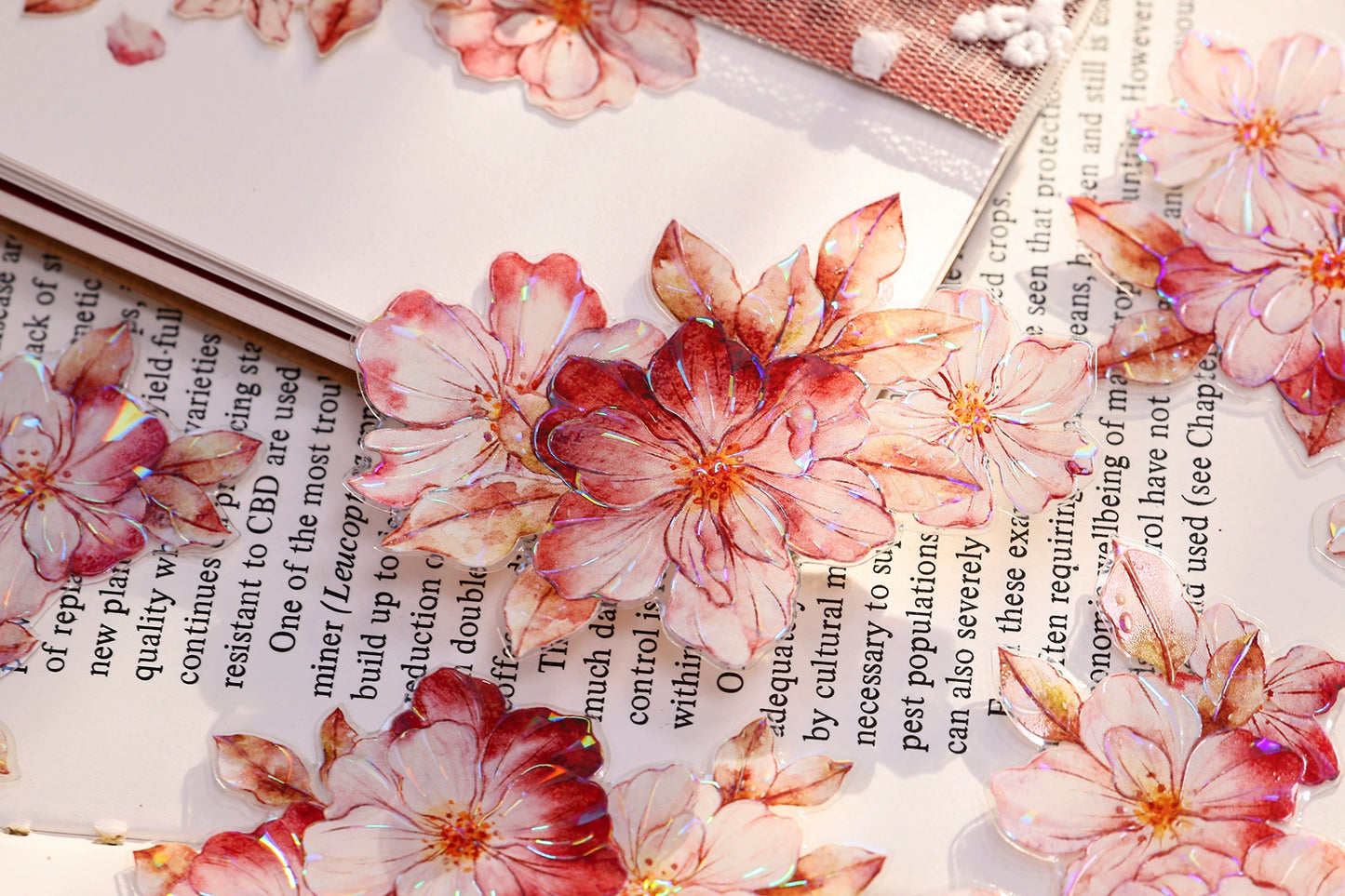 XiaoBaiJia【Red Longing Follower】Light Retro Red Flower Orginal Design Washi Pet Floral Tape Landscaping Stickers