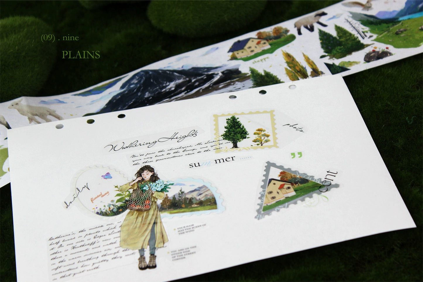 Moodtape【Wind in the Mountains and Wilderness】Forest Landscap Original Design Washi/Pet Tape Stickers,for Scrapbook Supplies,Scrapbook Tape Stickers,Junk Journal Supplies