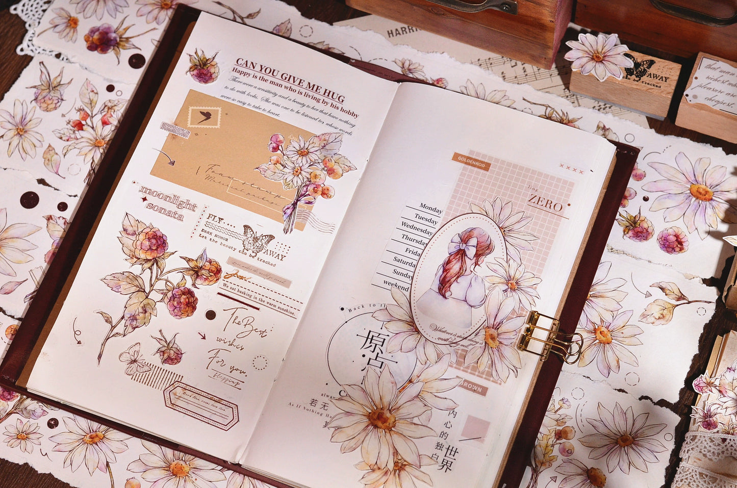 XiaoBaiJia March【Daisy】Light Retro Fresh Daisy Flower Washi PET Tape