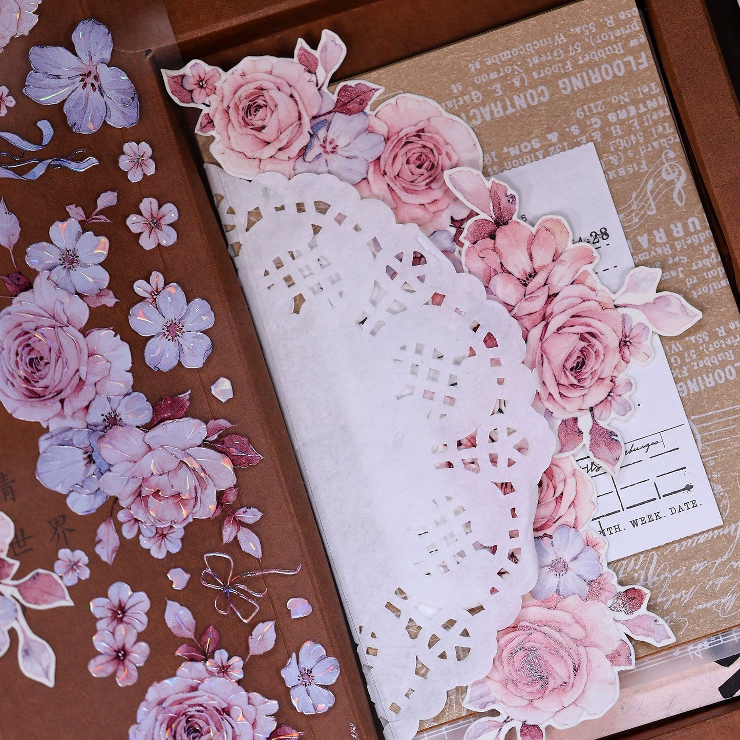 XiaoBaiJia【Clear Sky/Morning Mist】Light Retro Mint Green Flower Orginal Design Washi Pet Floral Tape Landscaping Stickers