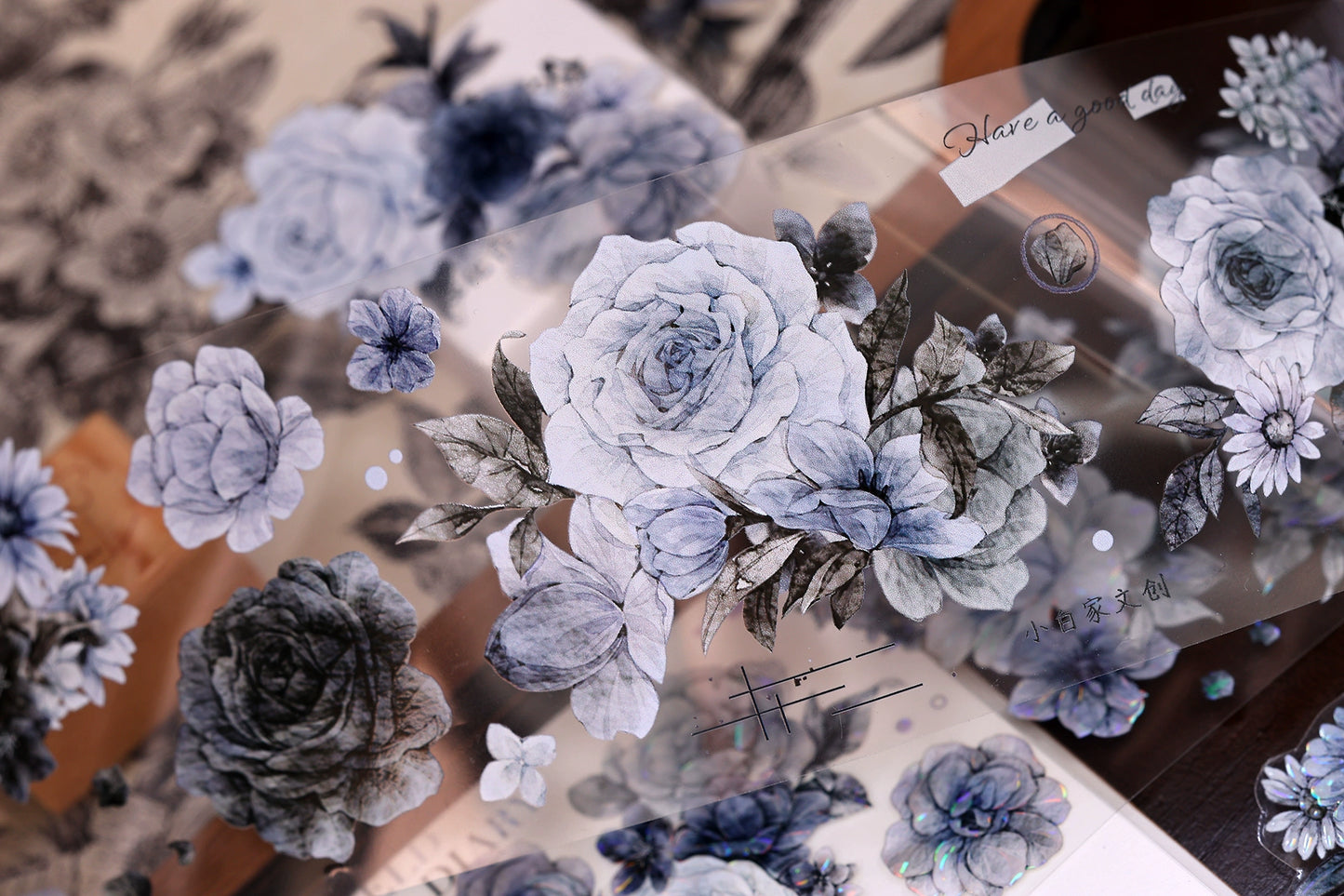 XiaoBaiJia【LanYan / Caramel Latte】Light Retro Flower Orginal Design Washi Pet Floral Tape Landscaping Stickers