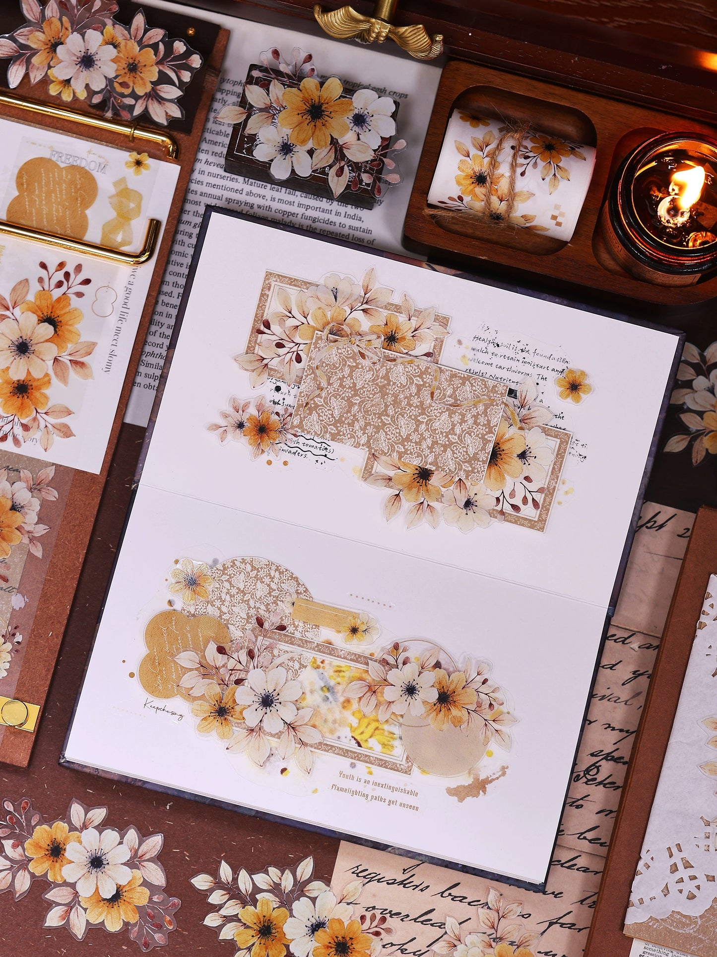 XiaoBaiJia【 Summer Overture】Light Retro Daisy Flower Orginal Design Washi Pet Floral Tape Landscaping Stickers