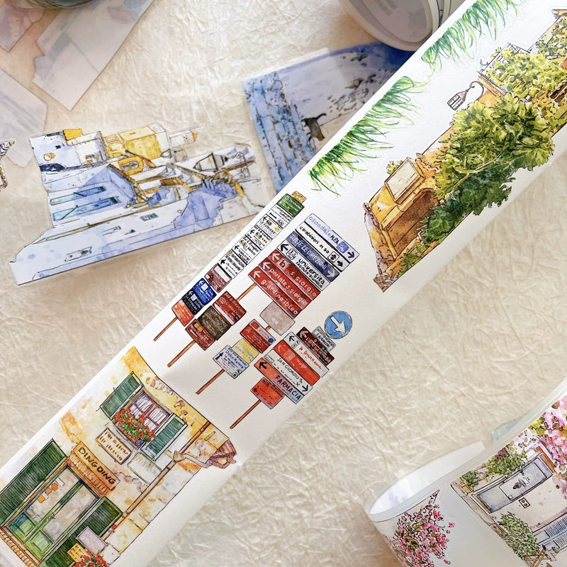Seahorse Forest Vol6【A38#Corner】Cute Cat and House Scenery,Original Design Pre-Cut Washi/PET Tape Stickers,for Scrapbook Supplies,Junk Journal Supplies