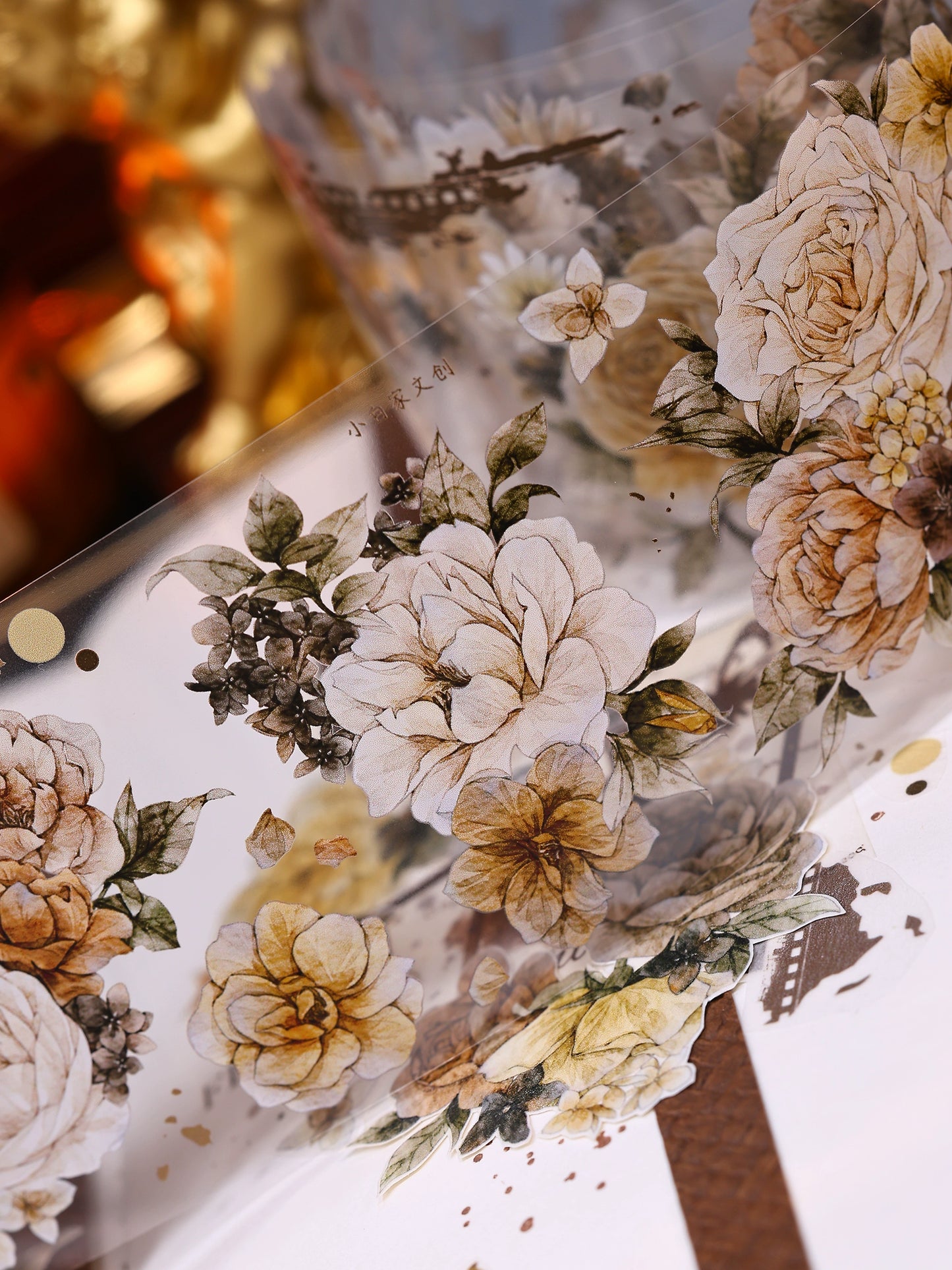 XiaoBaiJia【LanYan / Caramel Latte】Light Retro Flower Orginal Design Washi Pet Floral Tape Landscaping Stickers