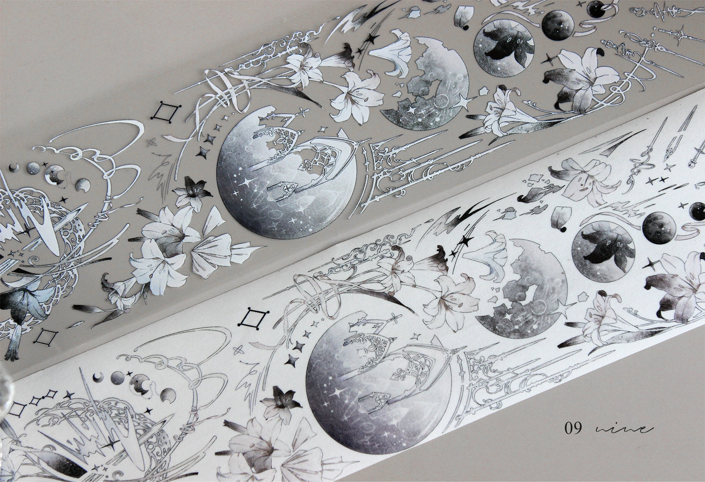 Moodtape【Mythology of Broken Moon】Flowers Lily Moonlight Landscap Original Design Washi/Pet Tape Stickers,for Scrapbook Supplies,Scrapbook Tape Stickers,Junk Journal Supplies