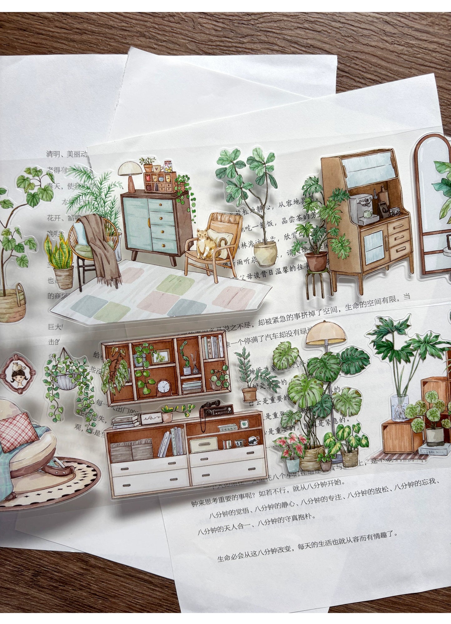 ZiYuanSu Vol12【My Forest House】Scene/Landscape Pre-cut Washi/PET Tape,for Scrapbook Supplies,Scrapbook Tape Stickers,Junk Journal Supplies