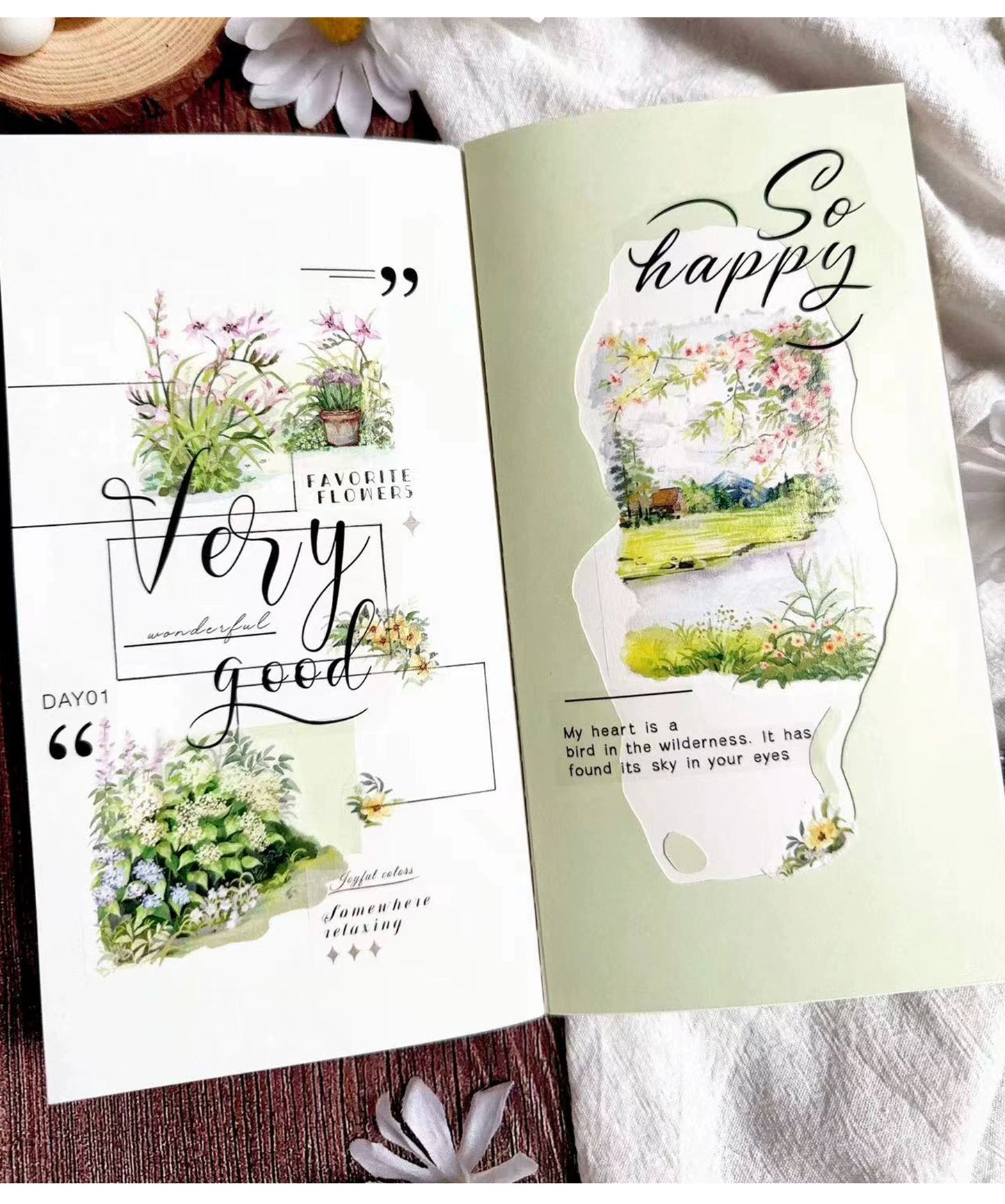 ZiYuanSu【Spring's Colors Fill Garden】Scene/Landscape Pre-cut Washi/PET Tape,for Scrapbook Supplies,Scrapbook Tape Stickers,Junk Journal Supplies