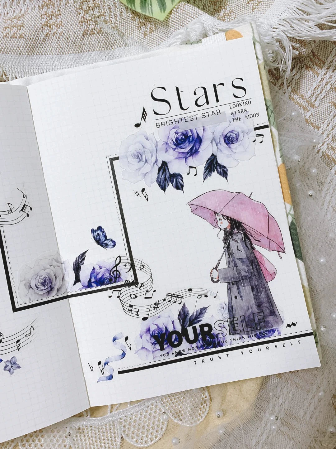 Kaixiaoxun Vol8 【Hold An Umbrella】 Pre-Cut Washi/Matte PET Tape for Scrapbook Supplies,Junk Journal Supplies