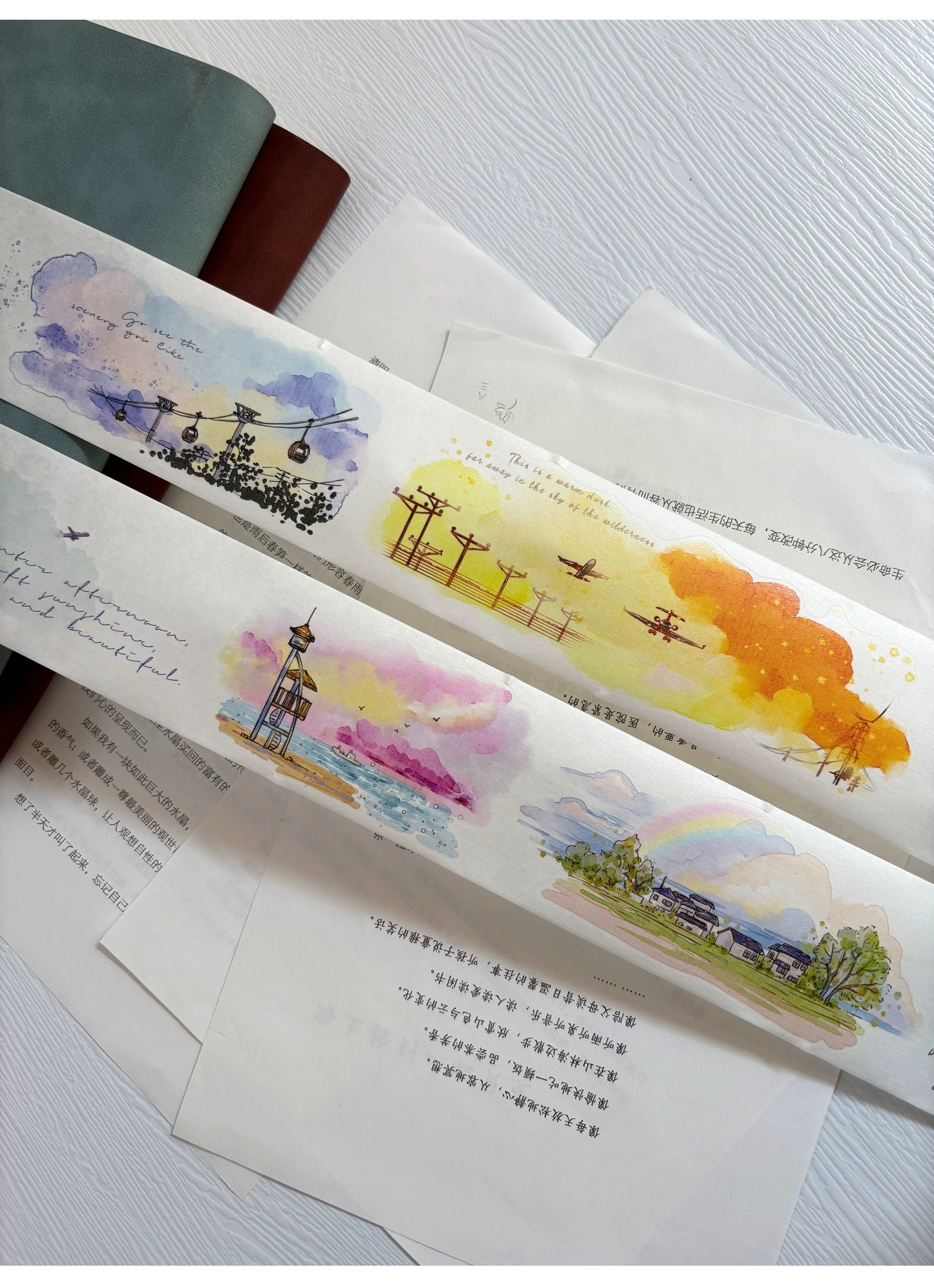 ZiYuanSu Vol12【Light Wind Cloud Shadow】Scene/Landscape Pre-cut Washi/PET Tape,for Scrapbook Supplies,Scrapbook Tape Stickers,Junk Journal Supplies