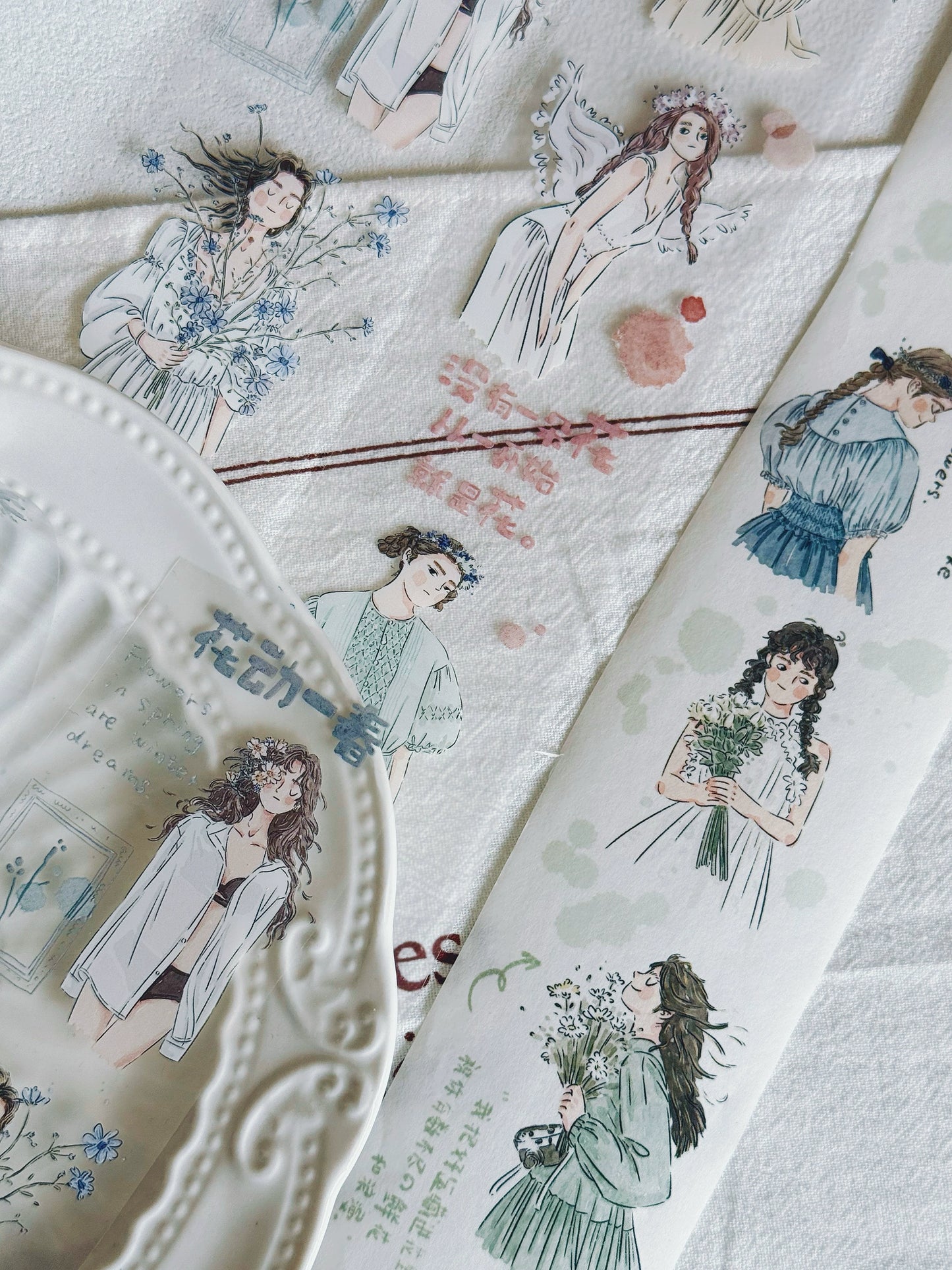 XiYue【Fllowers Move In Spring】Original Character Design Washi/PET Tape Stickers
