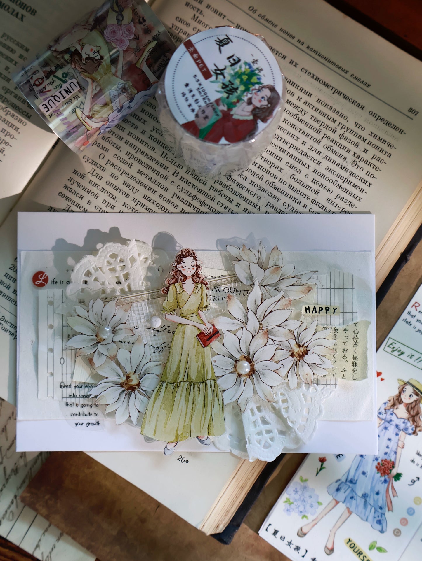 YiEr Vol13【Girls of Summer】Orginal Design Character Washi/Pet Tape Light Retro Stickers