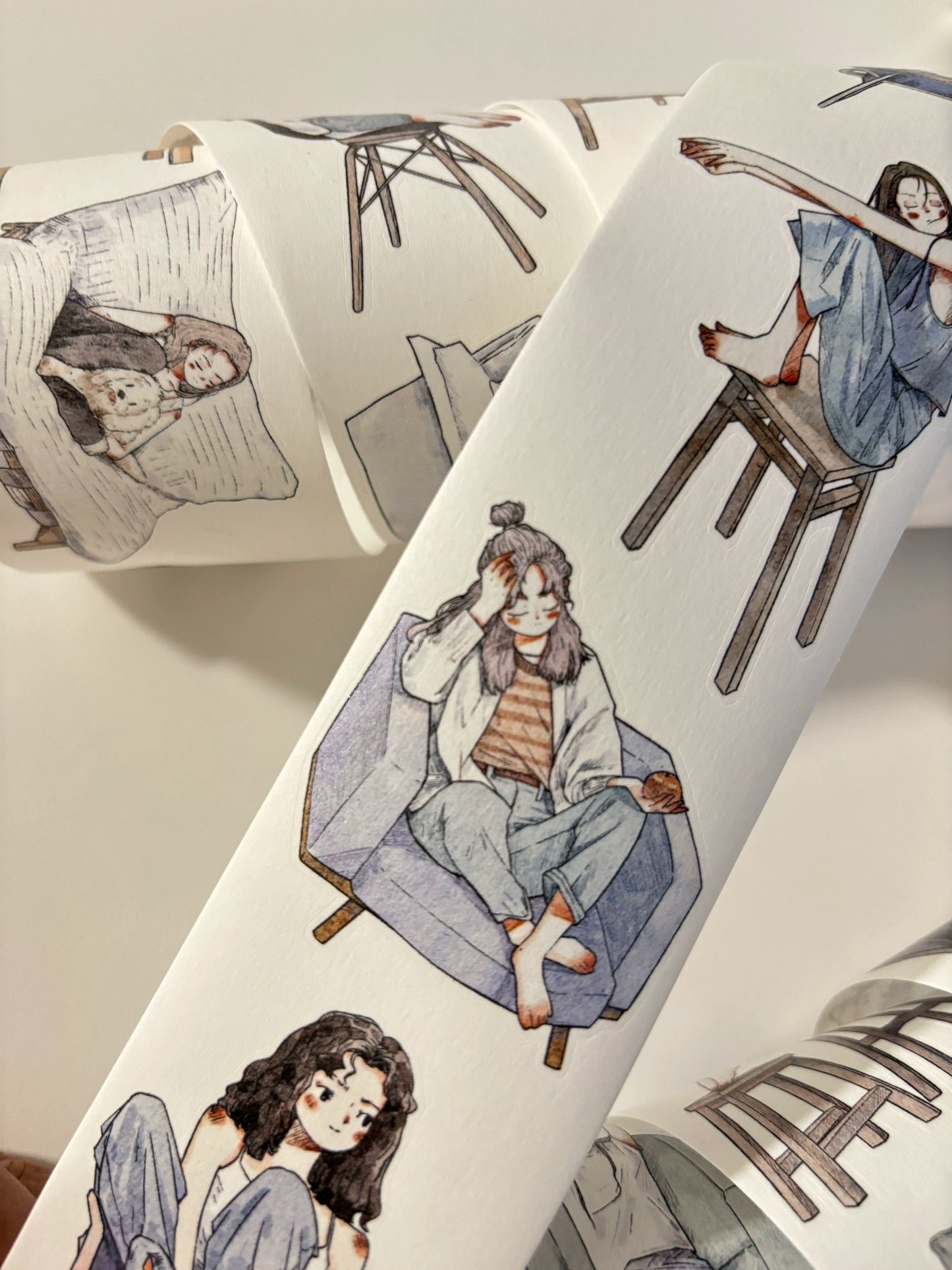 Kaixiaoxun Vol9 【Nestled in the Sofa】 Pre-Cut Long Loop Washi/Matte PET Tape for Scrapbook Supplies,Junk Journal Supplies