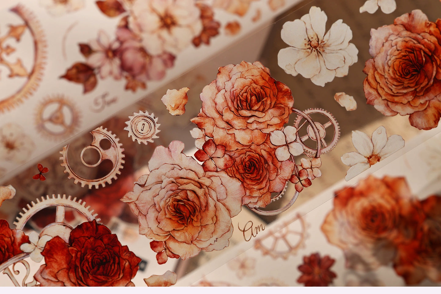 XiaoBaiJia【Flower Language Time】Light Retro Gear Red Moon Season Follower Orginal Design Washi Pet Tape Landscaping Stickers