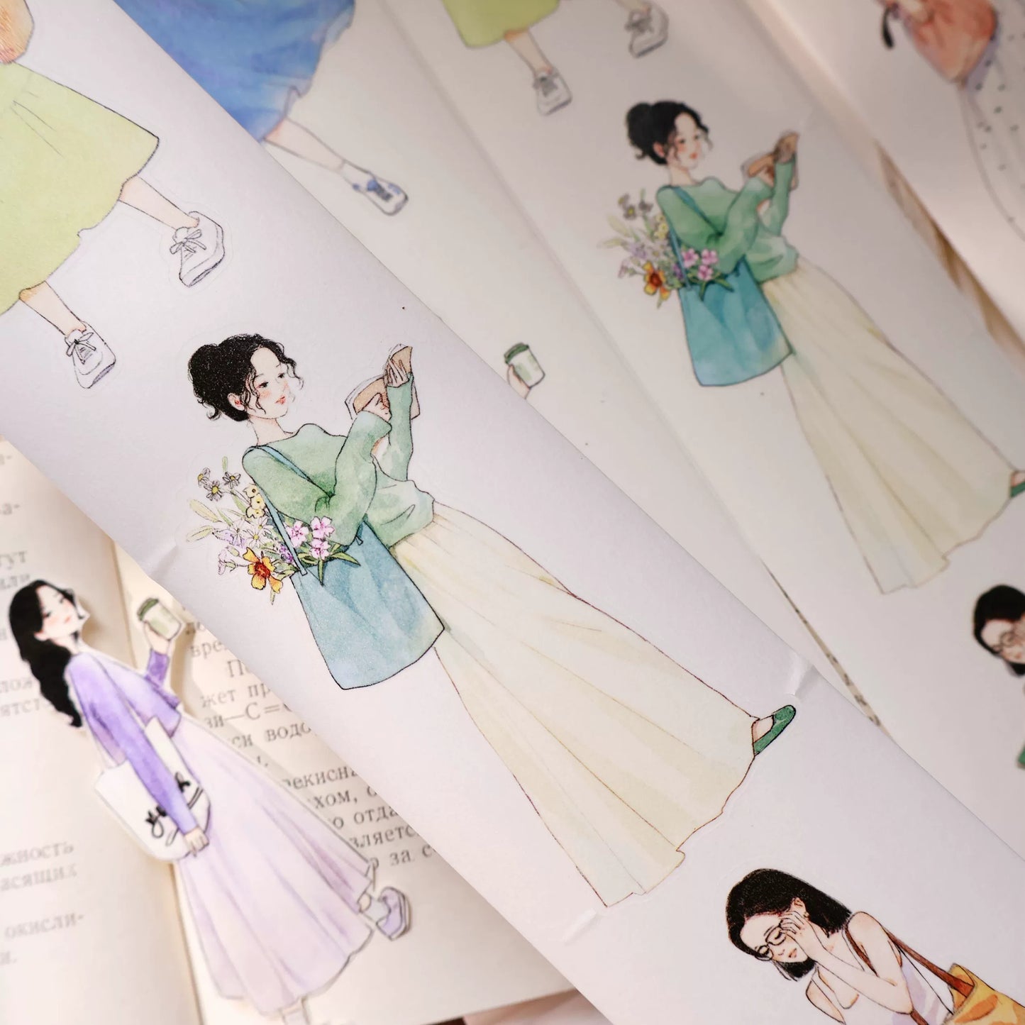 YiEr Vol14 【Yuanqi Sweet Sister】Pre-cut Light Retro Sweet Girl Character Orginal Design Washi Pet Tape Stickers