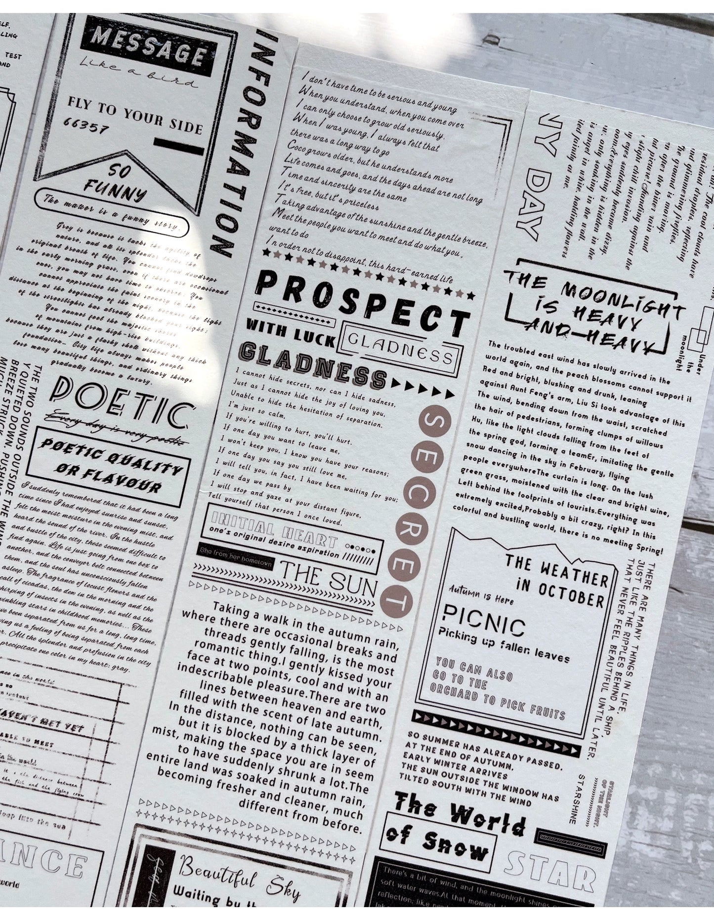 ZiYuanSu【Prose Discourse】English Text Pre-cut Washi/PET Tape,for Scrapbook Supplies,Scrapbook Tape Stickers,Junk Journal Supplies