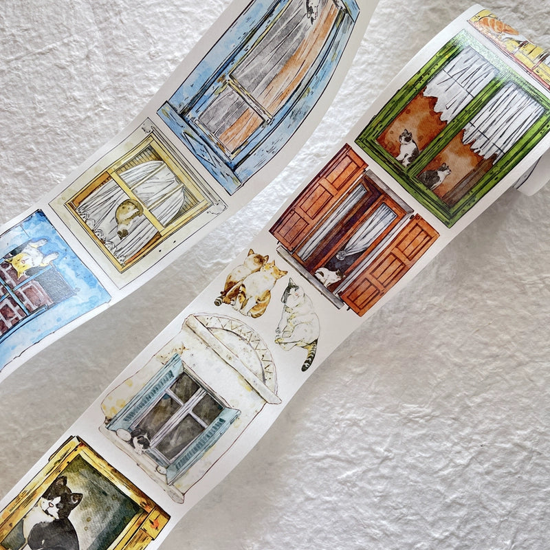 Seahorse Forest Vol5【A31#Inside and Outside】Cute Cat and Doors&Windows Scene,Original Design Pre-Cut Washi/PET Tape Stickers,for Scrapbook Supplies,Junk Journal Supplies