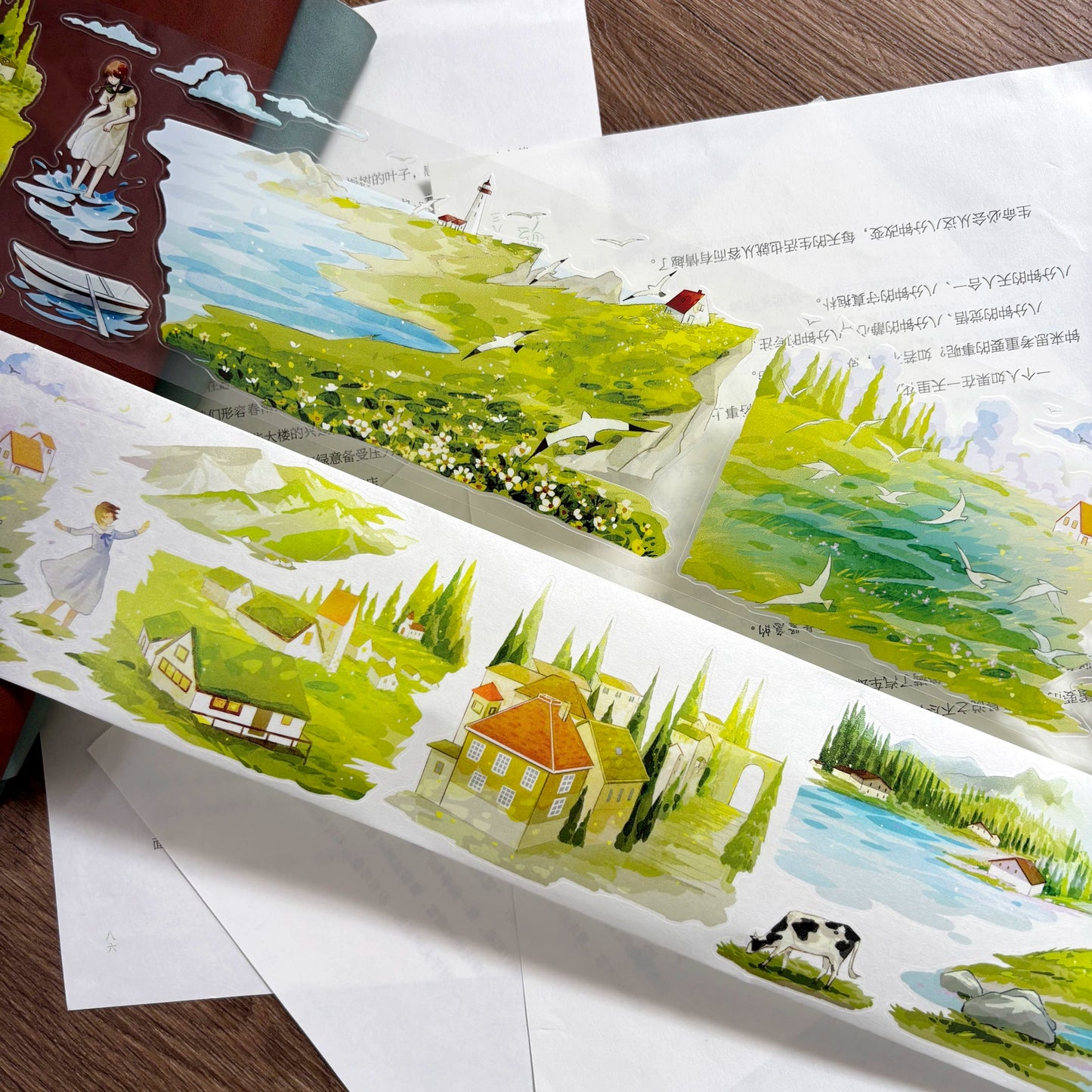 ZiYuanSu Vol12【Spring and Summer Romance】Scene/Landscape Pre-cut Washi/PET Tape,for Scrapbook Supplies,Scrapbook Tape Stickers,Junk Journal Supplies