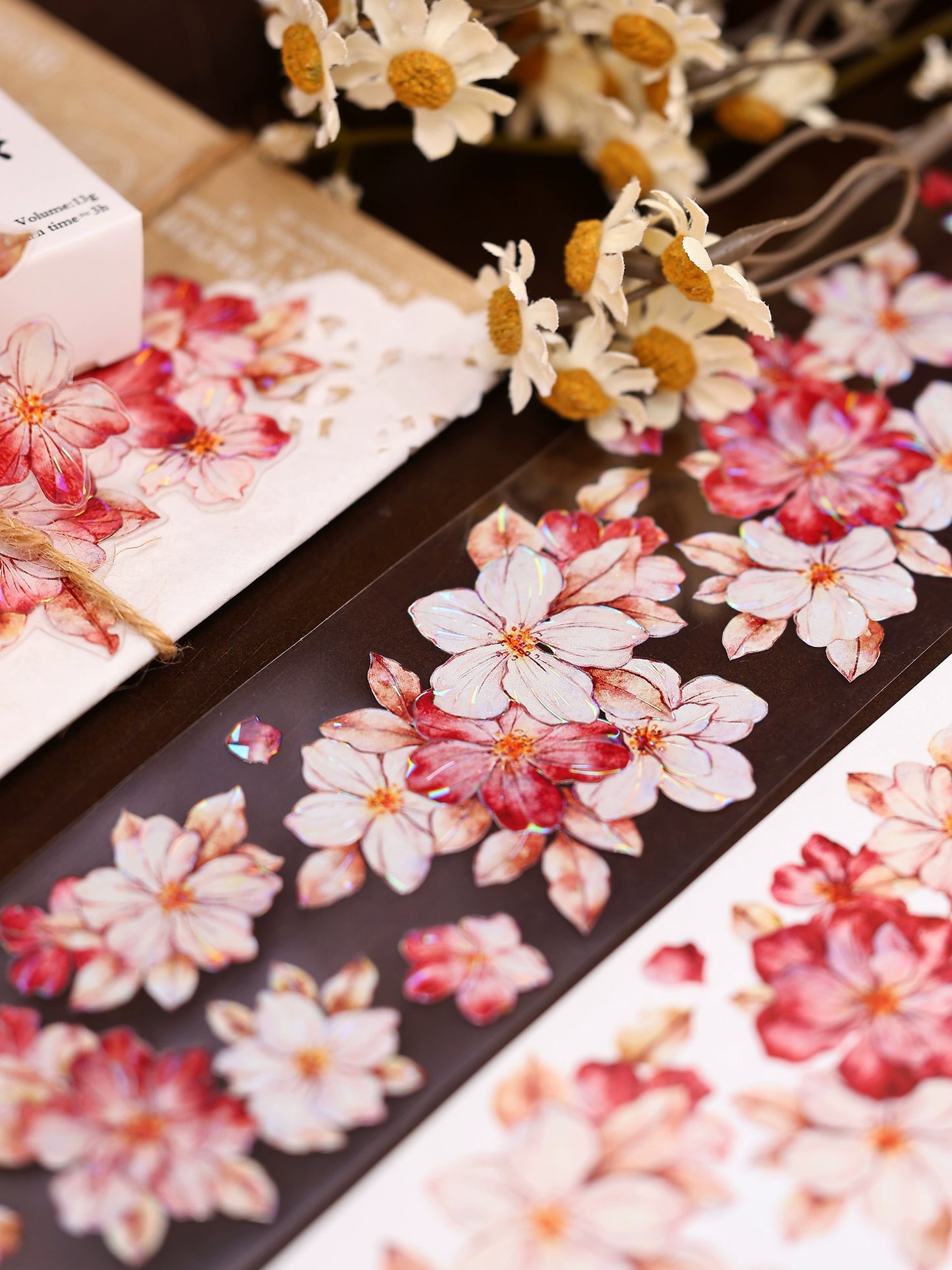 XiaoBaiJia【Red Longing Follower】Light Retro Red Flower Orginal Design Washi Pet Floral Tape Landscaping Stickers