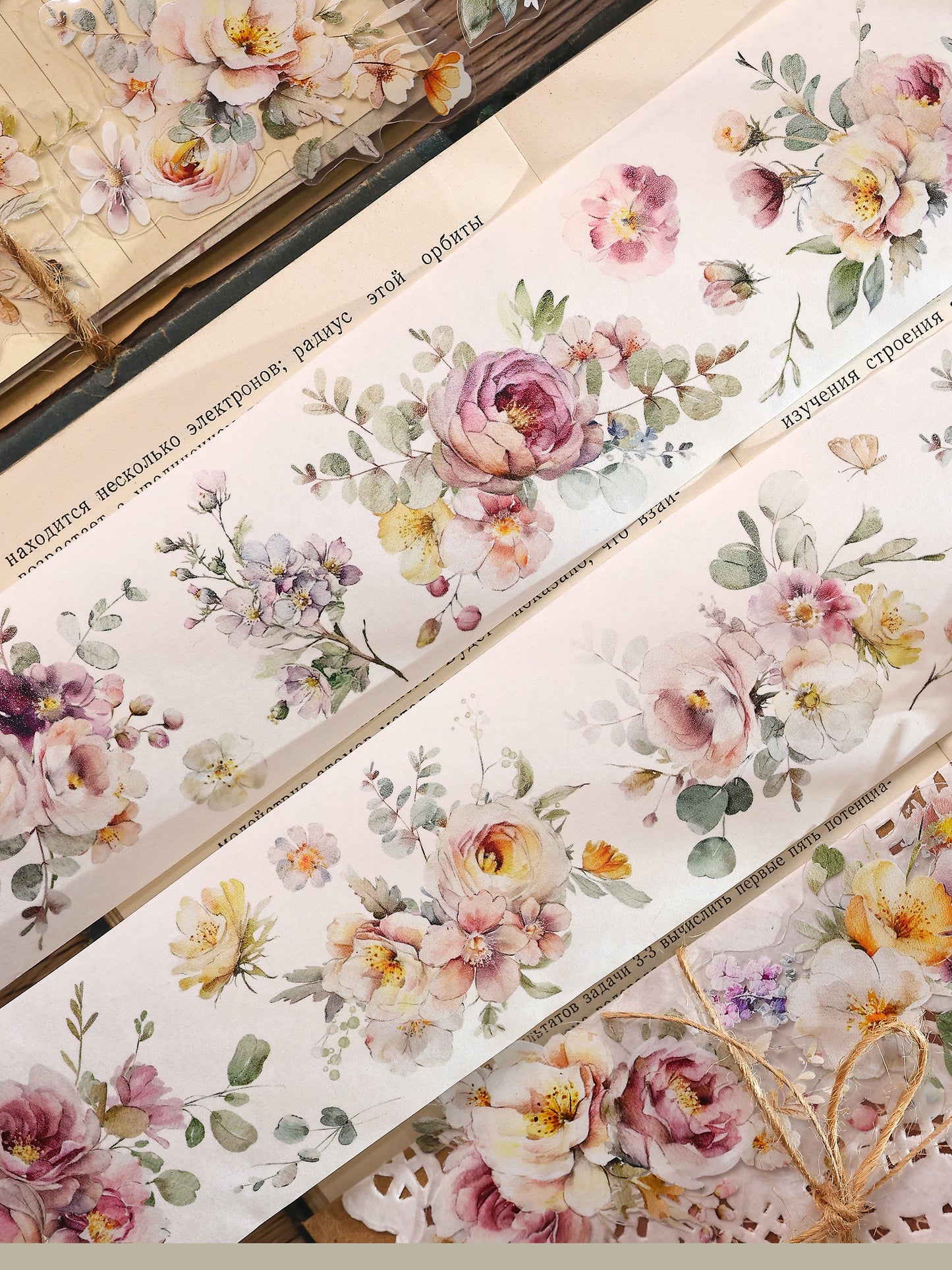 XiaoBaiJia 【Numerous Flowers】Orginal Design Washi/Pet Tape Light Retro Landscaping Stickers,for Scrapbook Supplies,Scrapbook Tape Stickers,Junk Journal Supplies