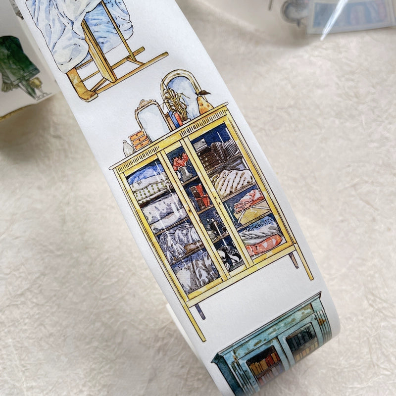 DingDing Vol8【29#Reside】Home Furnishing,Original Design Vintage Scenery Washi/PET Tape Stickers, for Scrapbook Supplies,Scrapbook Tape Stickers,Junk Journal Supplies, Journaling Stickers,Bullet Journals