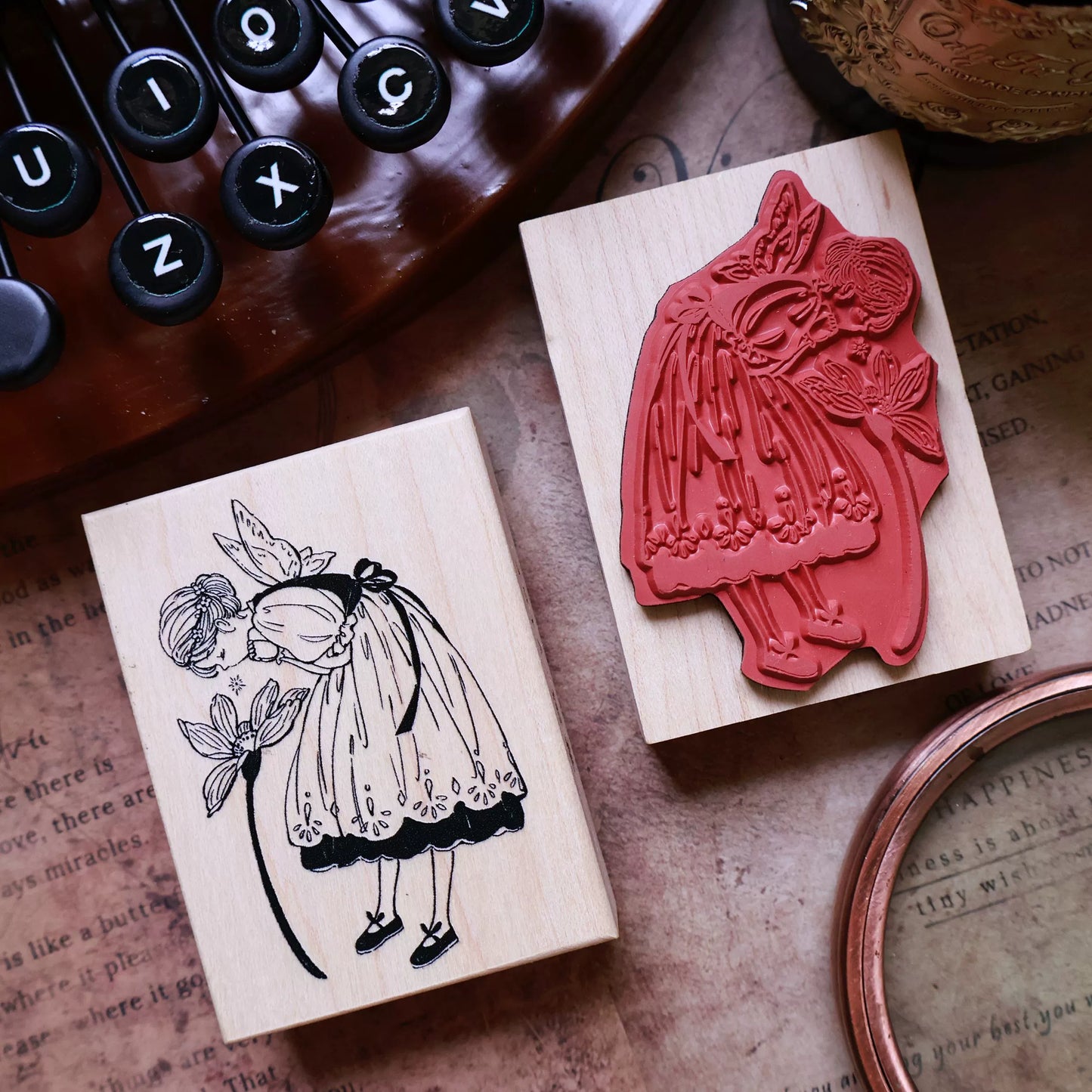 YiEr Vol14【Flower and Girl Stamp】Upgrading Character Red Rubber and Maple Wood Stamp