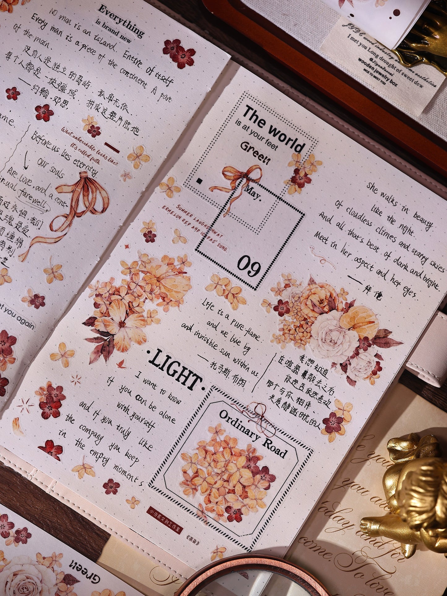 XiaoBaiJia【Tea Dyeing】Light Retro Flowers Orginal Design Washi Pet Tape Stickers
