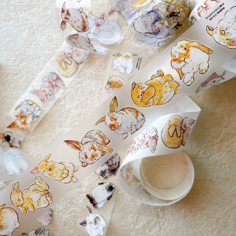 Seahorse Forest Vol6【A34#Cute Rabbit Ji】Original Design Pre-Cut Washi/PET Tape Stickers,for Scrapbook Supplies,Junk Journal Supplies
