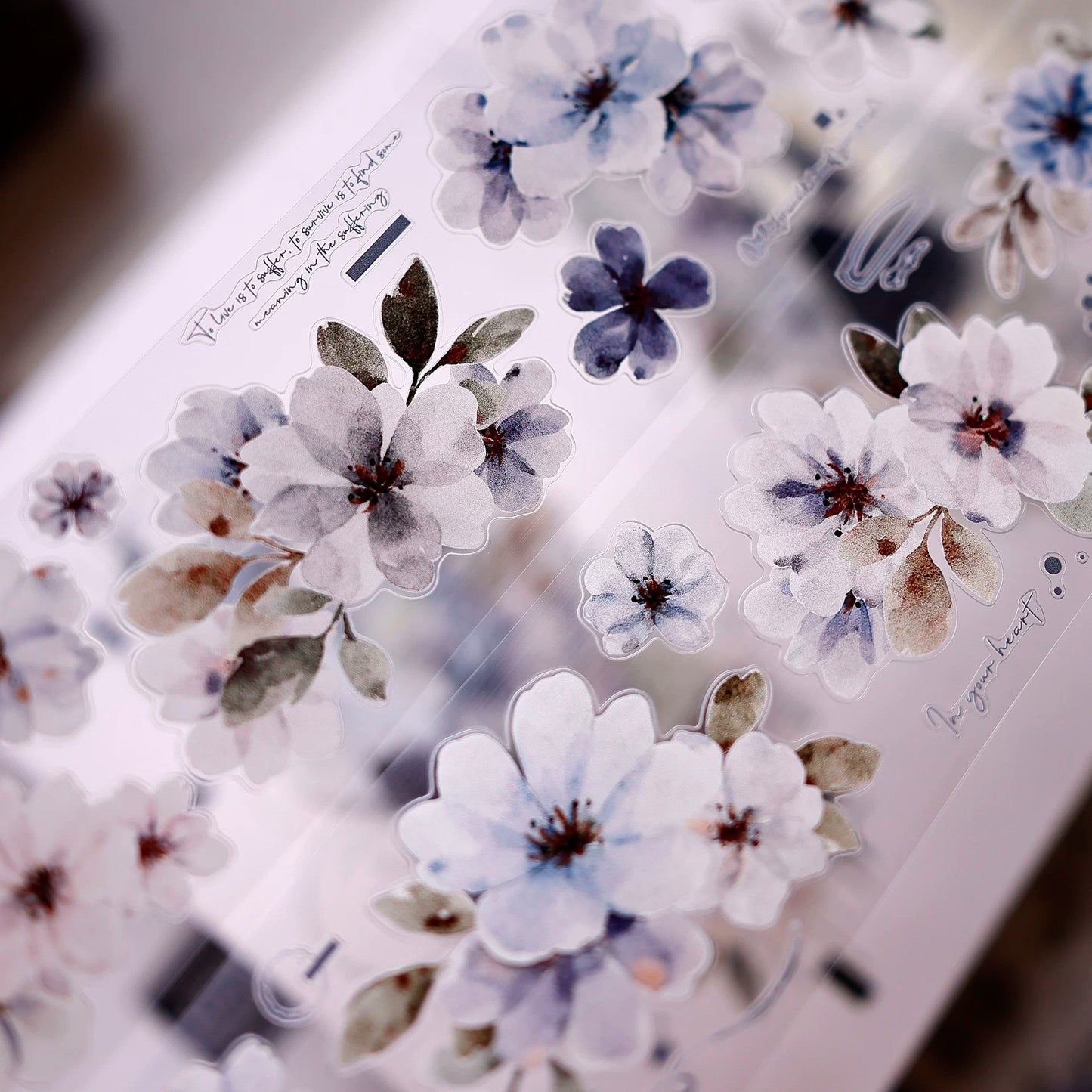 XiaoBaiJia Salt Series【Fog Blue Dense Branches】Pre-cut Orginal Design Washi/Pet Tape Light Retro Stickers