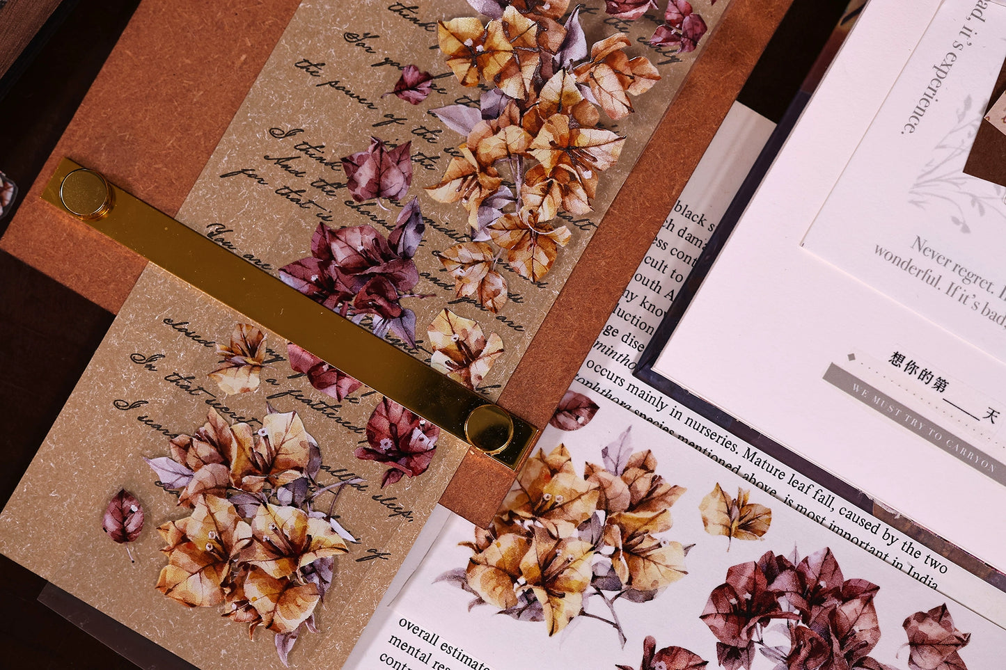 XiaoBaiJia【Bougainvillea Follower】Light Retro Tea Brown Flower Orginal Design Washi Pet Floral Tape Landscaping Stickers