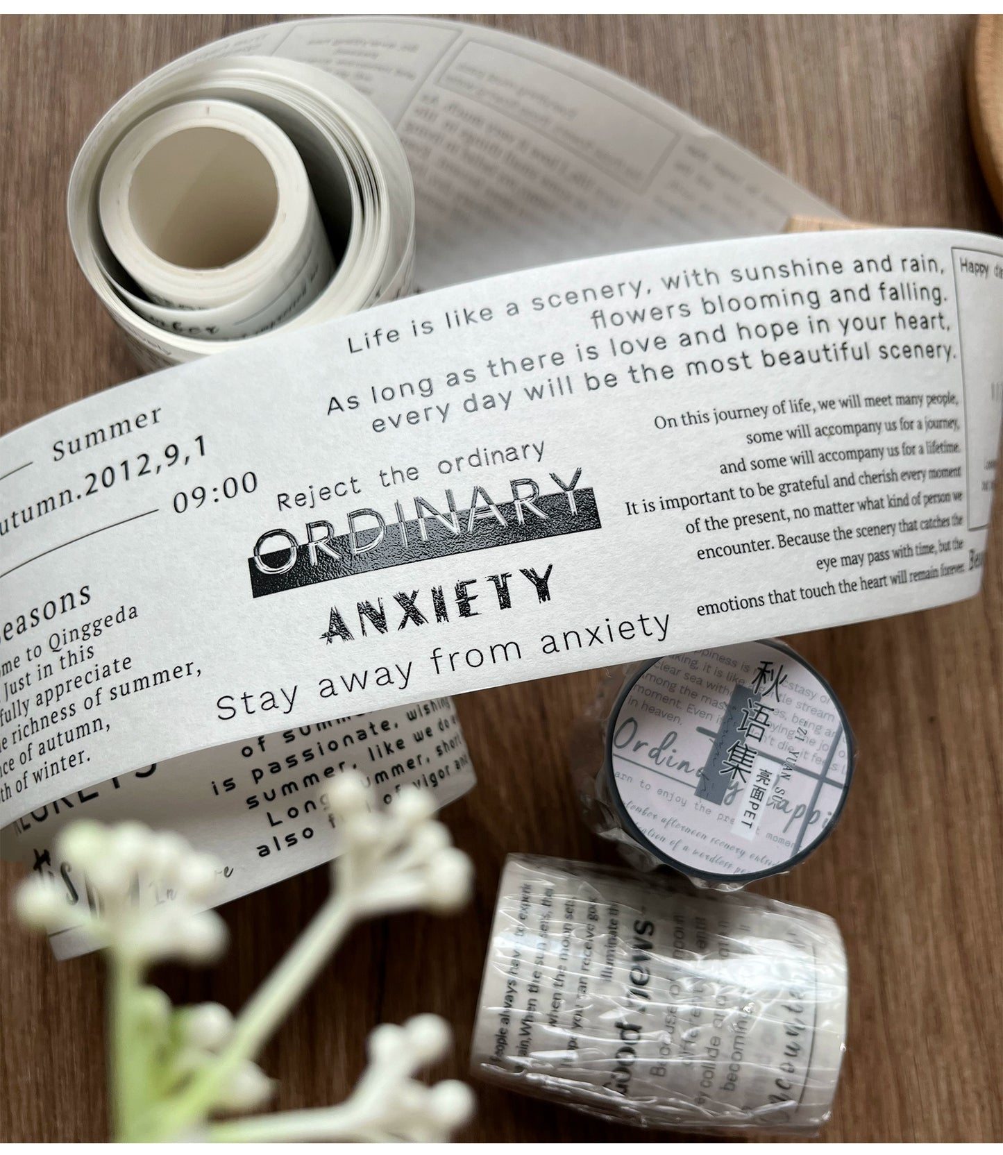 ZiYuanSu【Autumn Language Collection】English Text Pre-cut Washi/PET Tape,for Scrapbook Supplies,Scrapbook Tape Stickers,Junk Journal Supplies