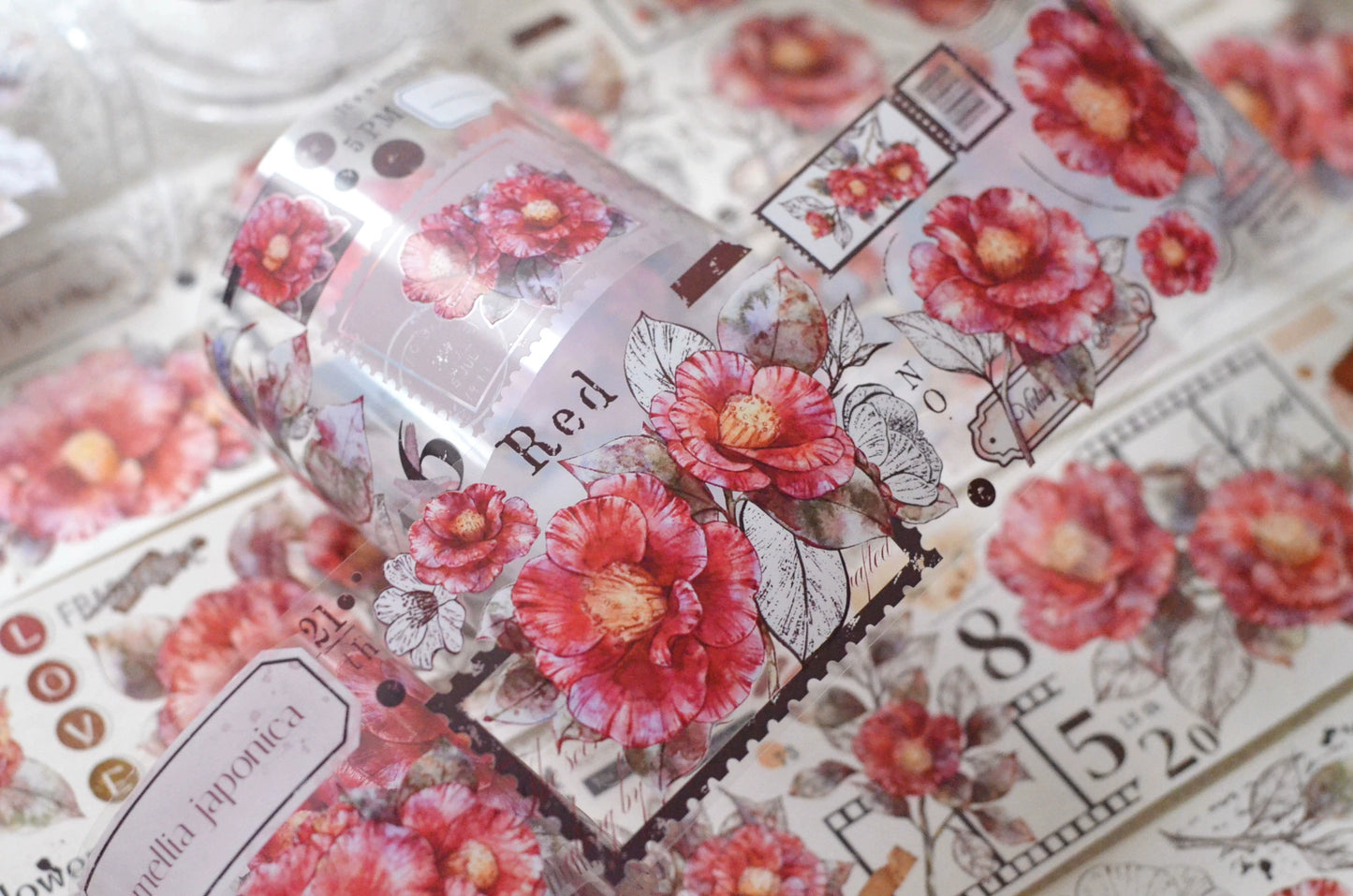 XiaoBaiJia【Red Tea】Light Retro Orginal Design Washi Pet Floral Tape Light Retro Landscaping Stickers