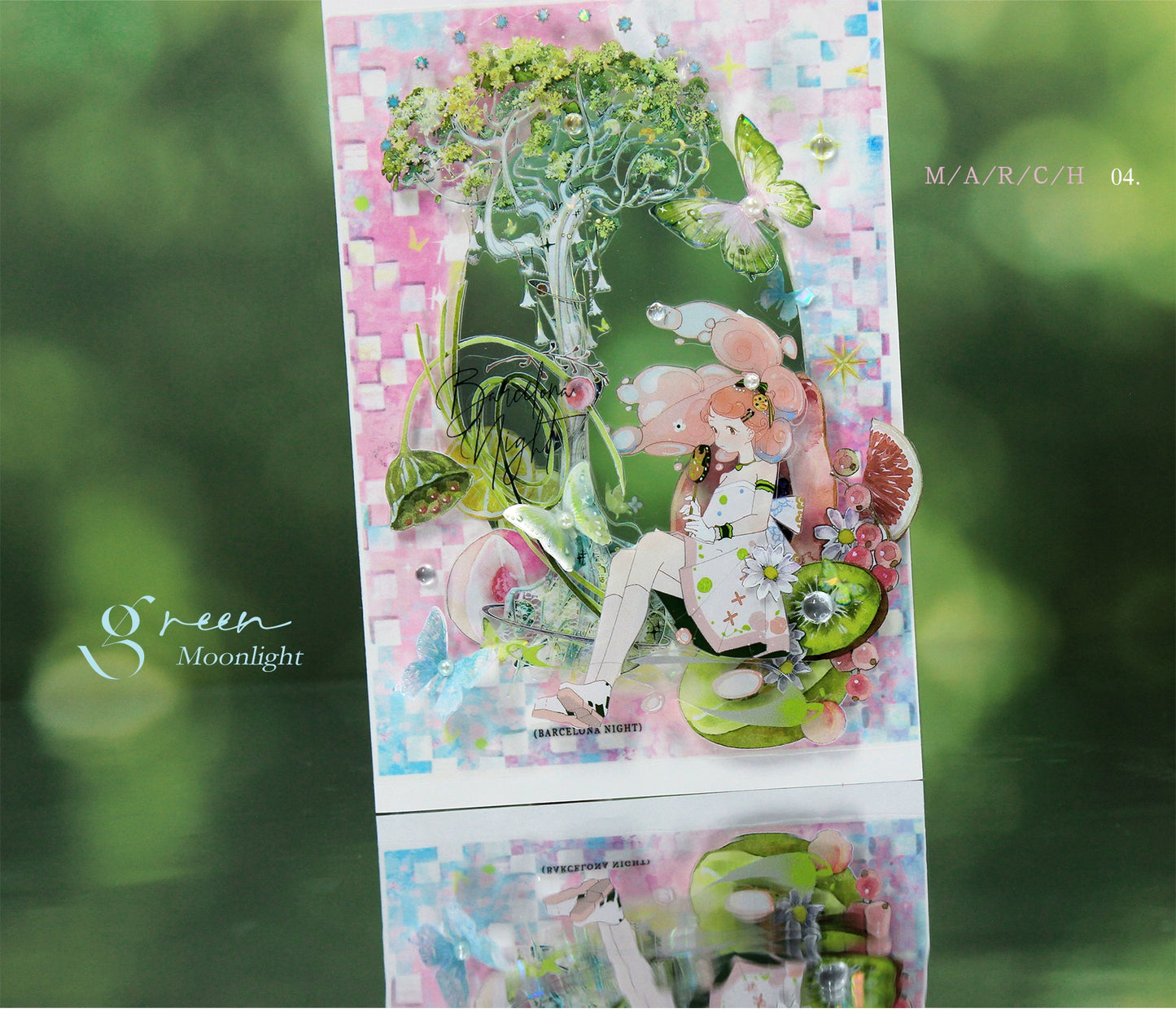 Moodtape【Green Moonlight】Landscap Original Design Washi/Pet Tape Stickers,for Scrapbook Supplies,Scrapbook Tape Stickers,Junk Journal Supplies