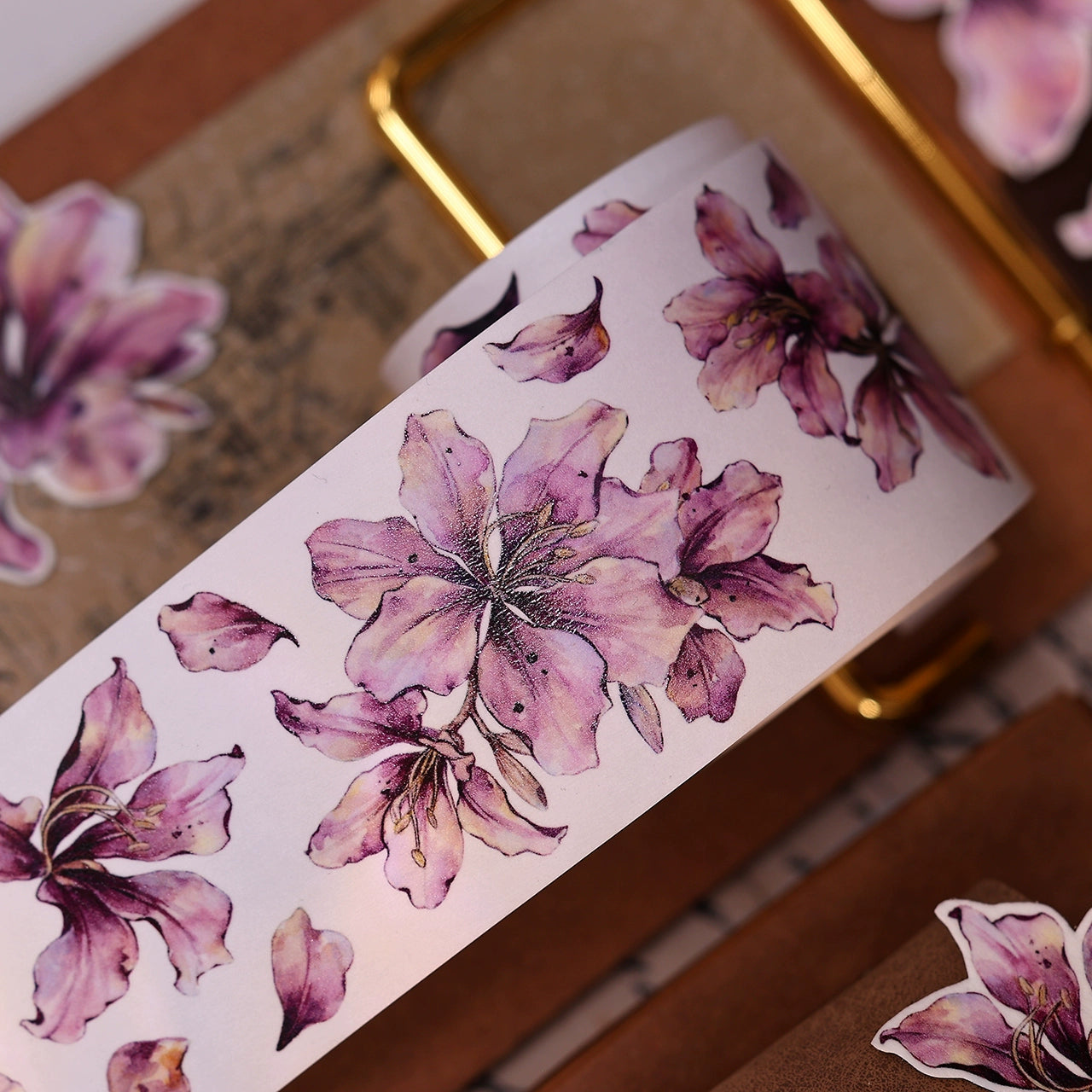 XiaoBaiJia【Bauhinia Flower】Light Retro Orginal Design Washi Pet Floral Tape Light Retro Landscaping Stickers