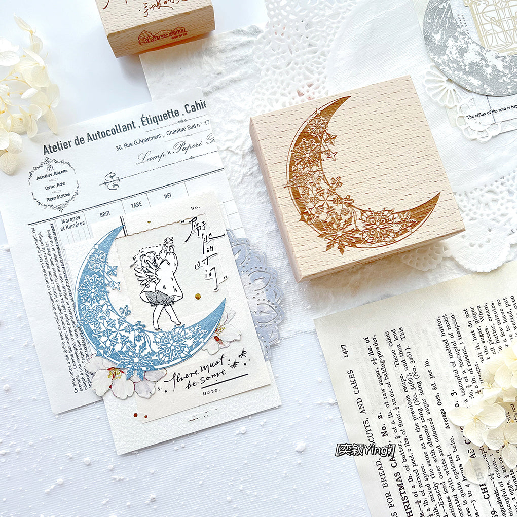 Yiying Yimengwu 【Window Under the Moon】Light Retro Moon Window Wooden Stamp