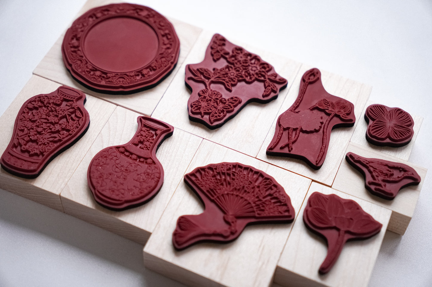 YuanZi Vol6【Retro Maple Stamp】Orginal Design Chinese Style Blue and White Series Retro Maple Seal Red Rubber Leather