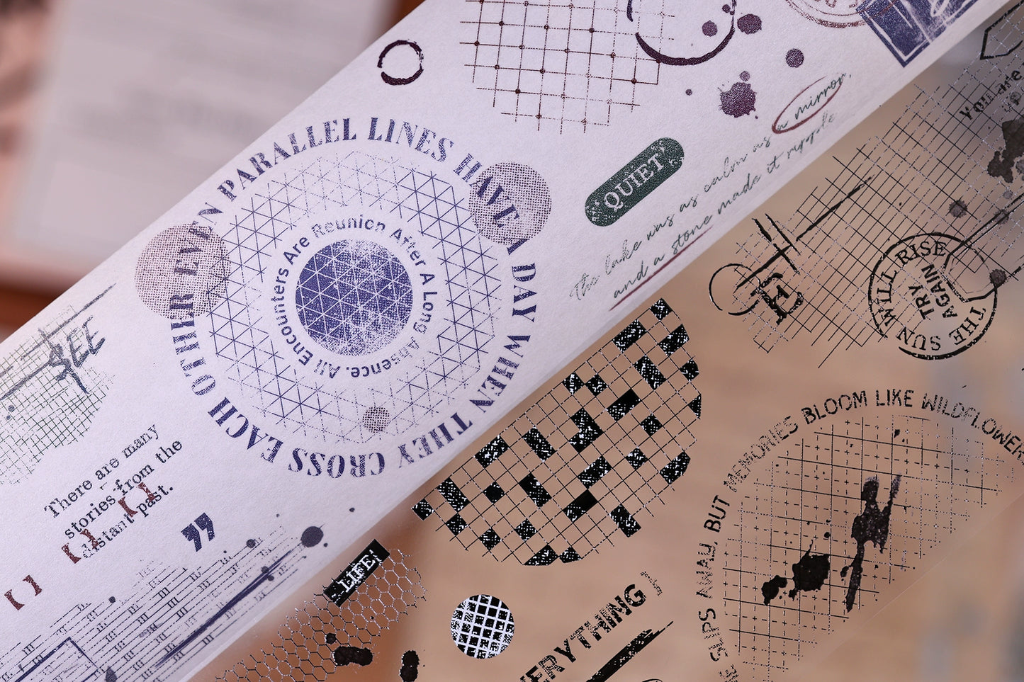 XiaoBaiJia【Narrative of Time】Light Retro Grid Base English Text Washi Pet Tape Stickers