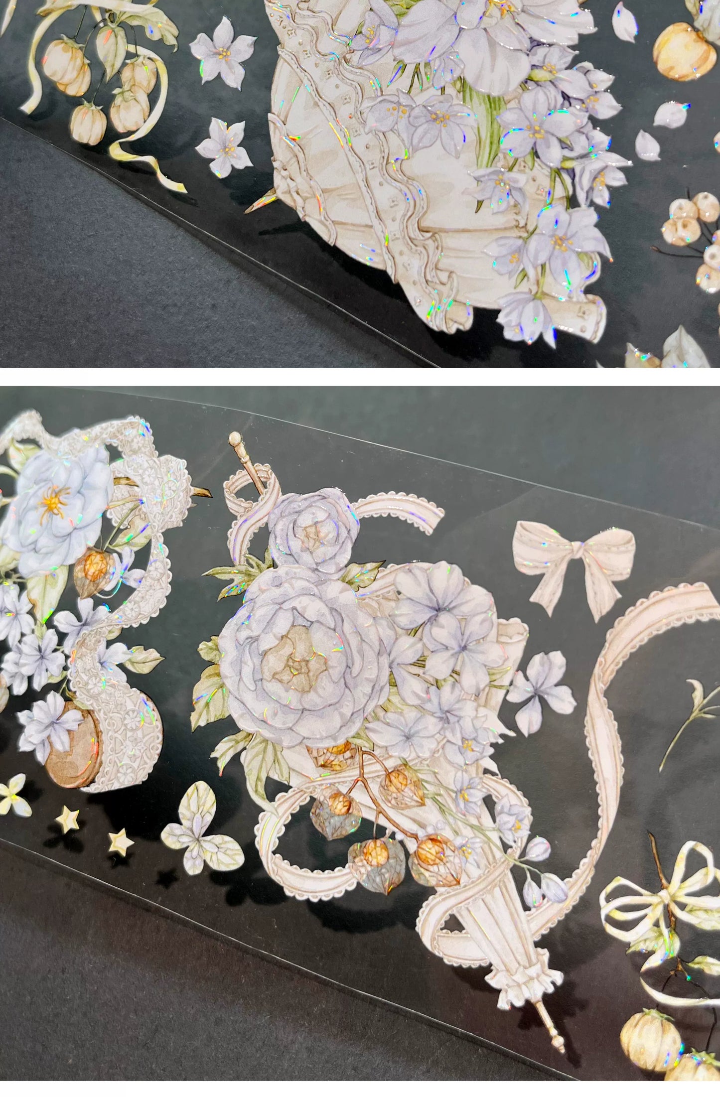 ZiYuanSu【LingLong Branch】Background Flower Pre-cut Washi/PET Tape,for Scrapbook Supplies,Scrapbook Tape Stickers,Junk Journal Supplies