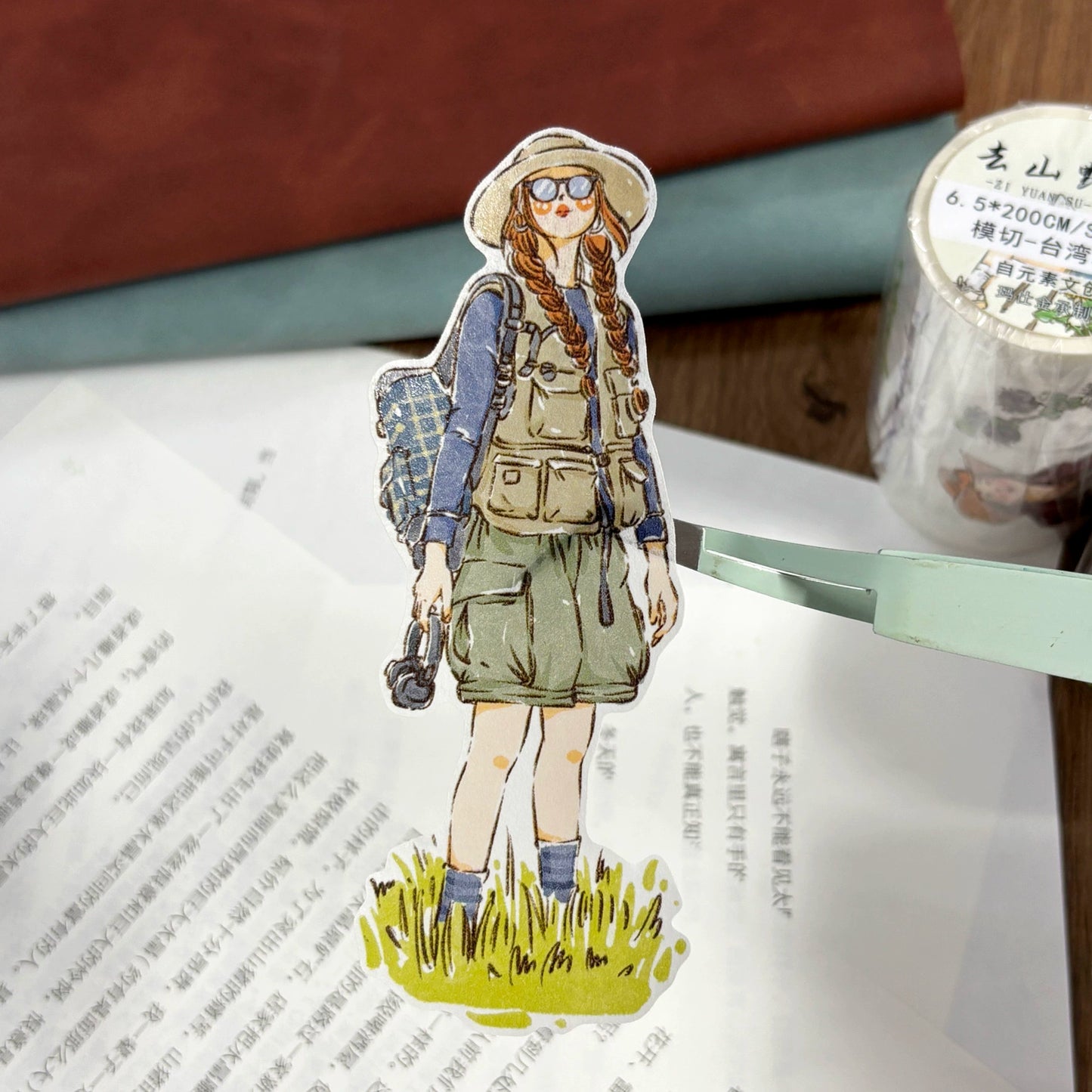 ZiYuanSu Vol12【Go to Mountains and Wilderness】Pre-Cut Original Design Character Washi/PET Tape Stickers, for Scrapbook Supplies,Scrapbook Tape Stickers,Junk Journal Supplies, Journaling Stickers,Bullet Journals